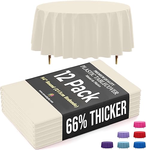 Miniatura 29 de Exquisite Mantel Redondo Premium Azul Claro 66% Más Grueso 0.5 Mil Paquete de 12 Manteles de Mesa de Plástico Desechables de 84 Pulgadas Mantel Azul