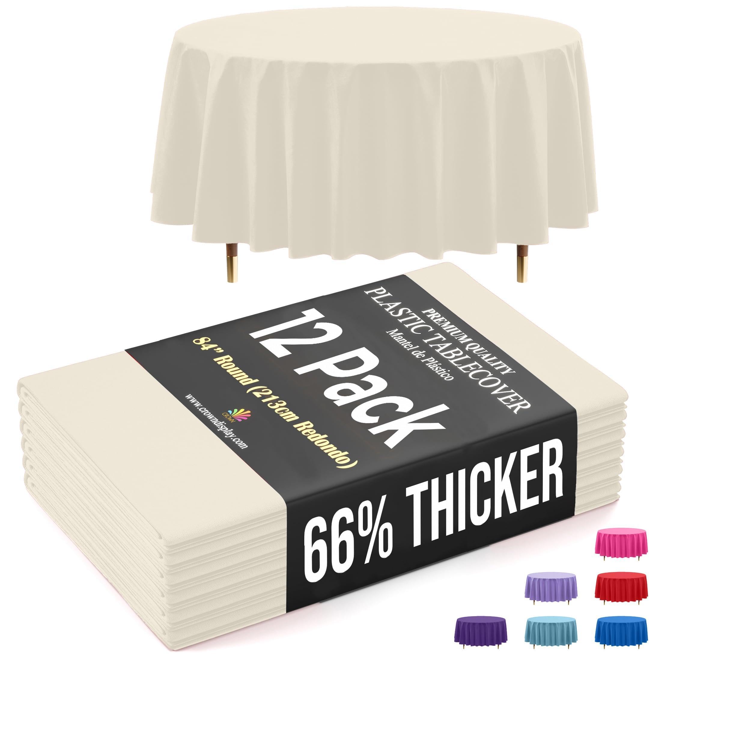 Exquisite 66% Thicker Premium Ivory Round Tablecloth 0.5 Mil 12 Pack Plastic Table Cloth 84 Inch Round Plastic Tablecloth Won't Tear Easily Like Cheap Thin Brands — image 1
