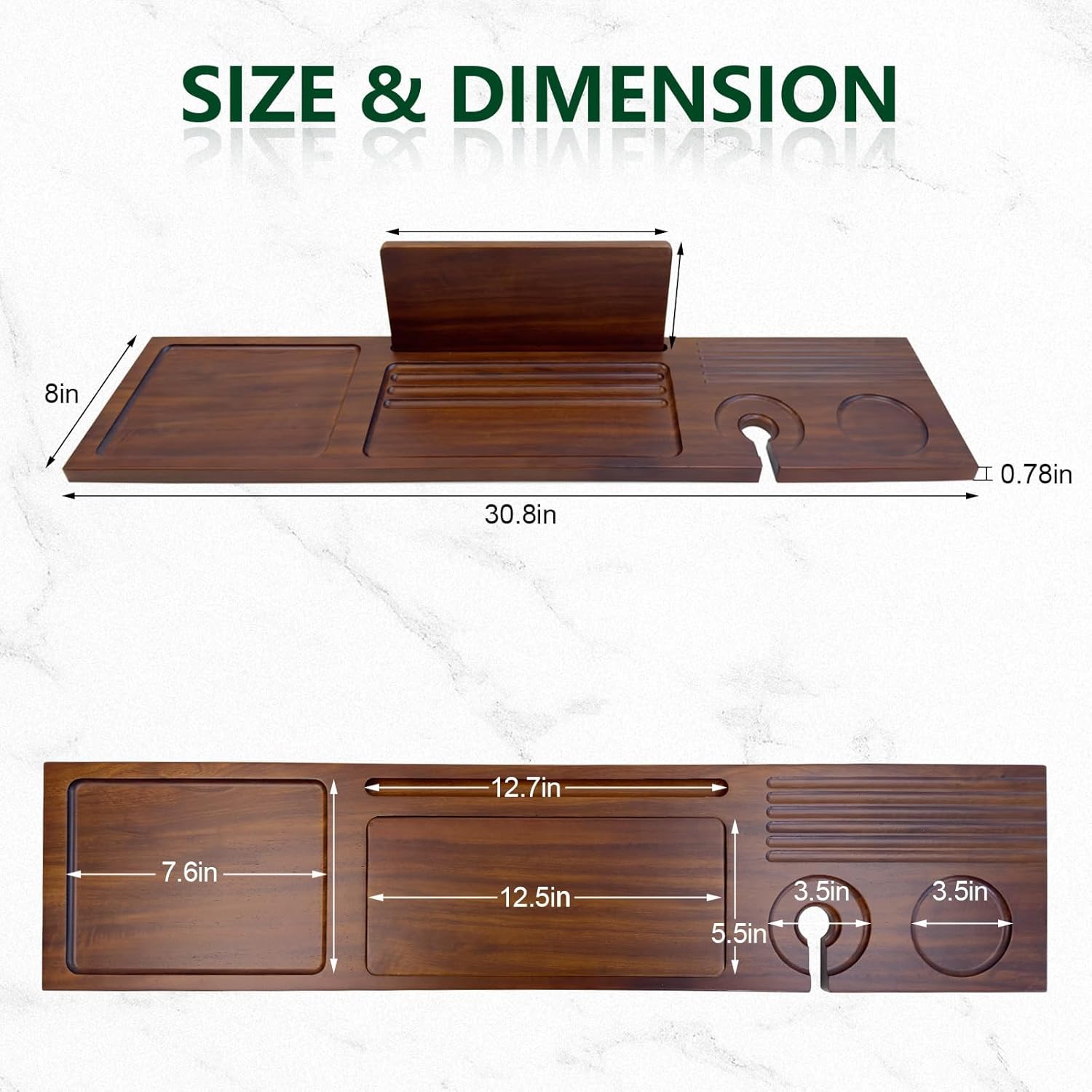 Walnut Bathtub Tray (31"x8"x1"), Luxury Bath Table Tray for Tub Ideal Bathroom Accessories for Women House Warming Gifts