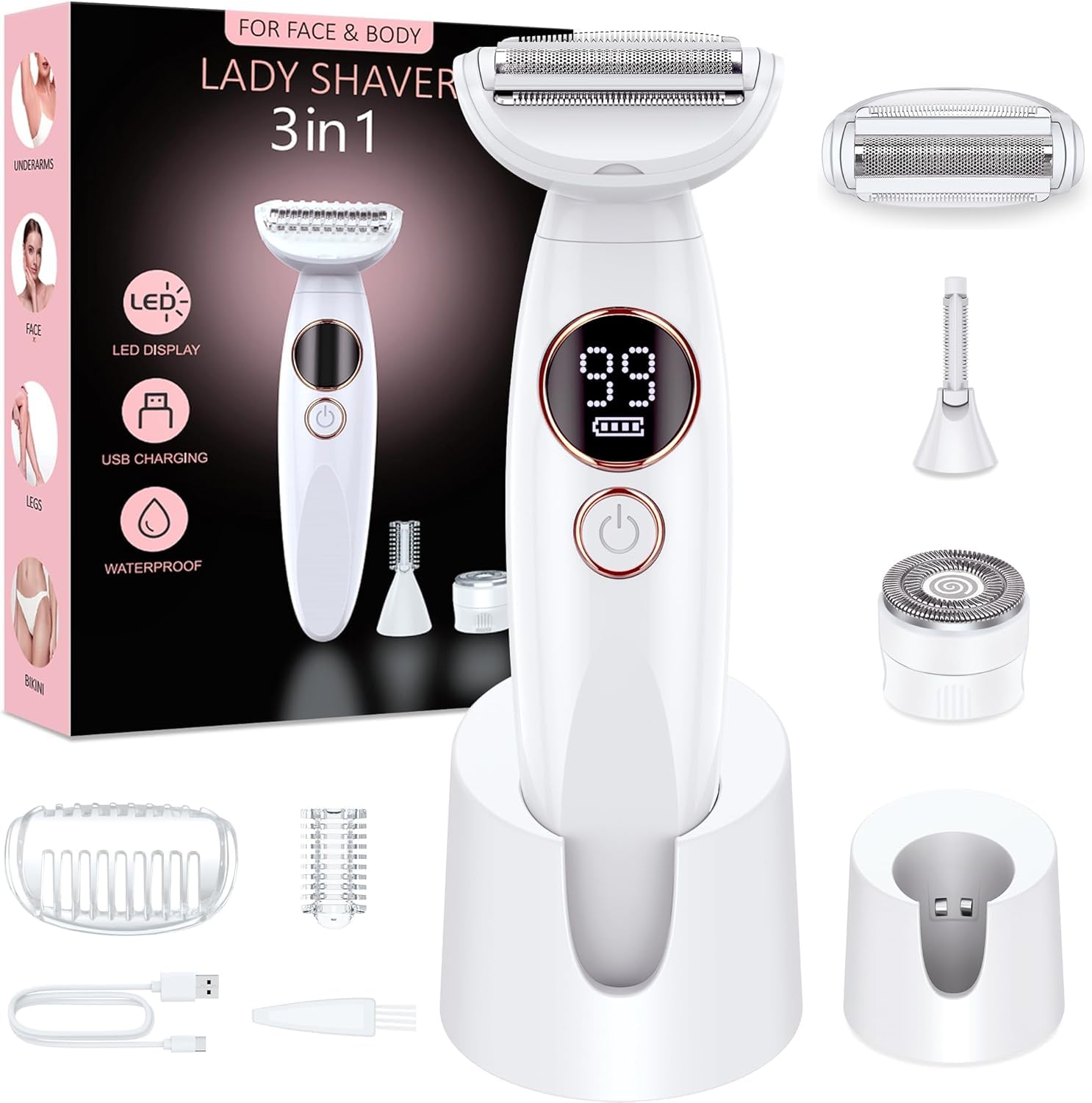 Houpoo Damen 3-in-1 Intimrasierer – Ganzkörperrasur, IPX7, USB-C