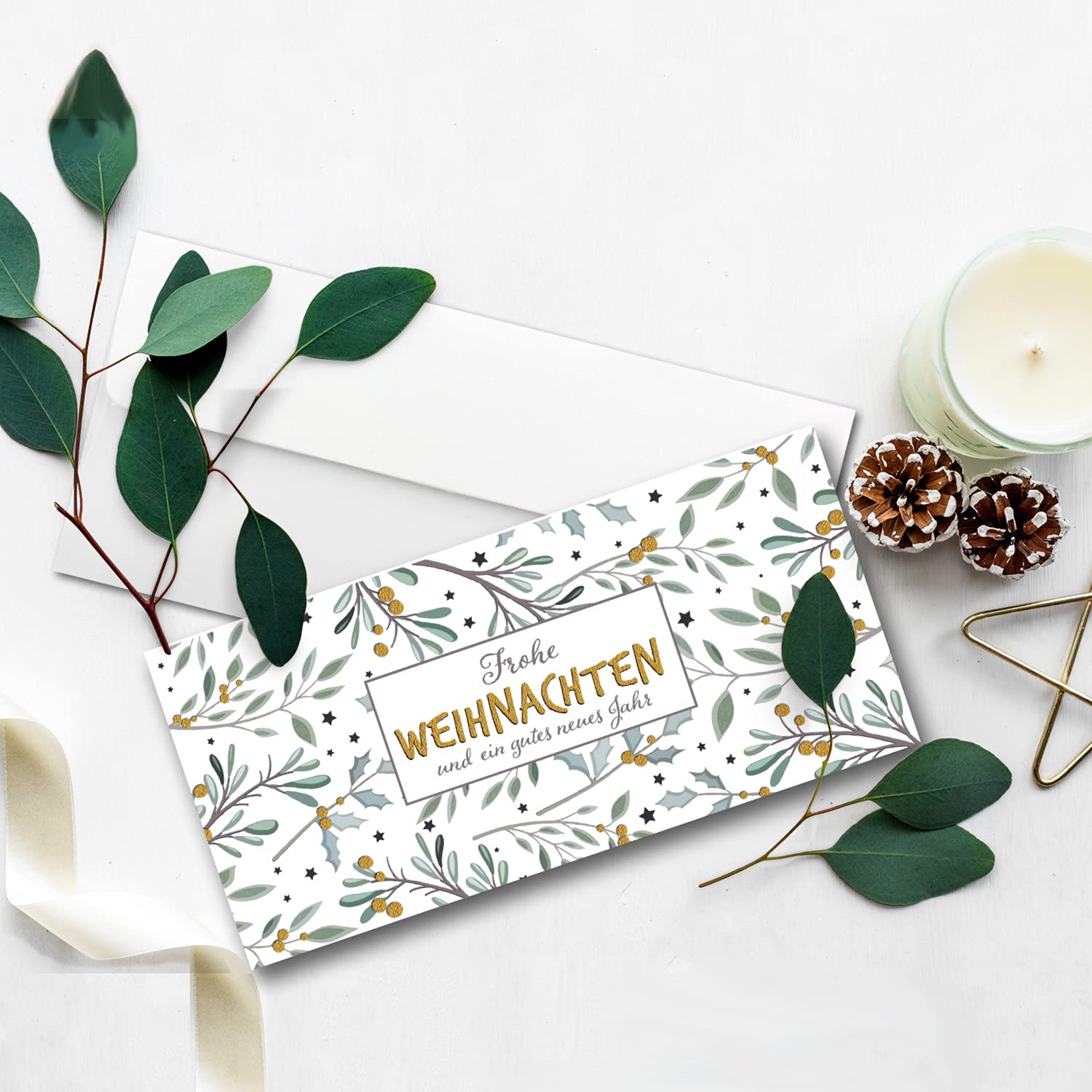 Weihnachtskarten - 100er Set mit Umschlägen- DIN Lang - Klappkarten für Weihnachtsgrüße - 100 Stück - Frohe Weihnachten
