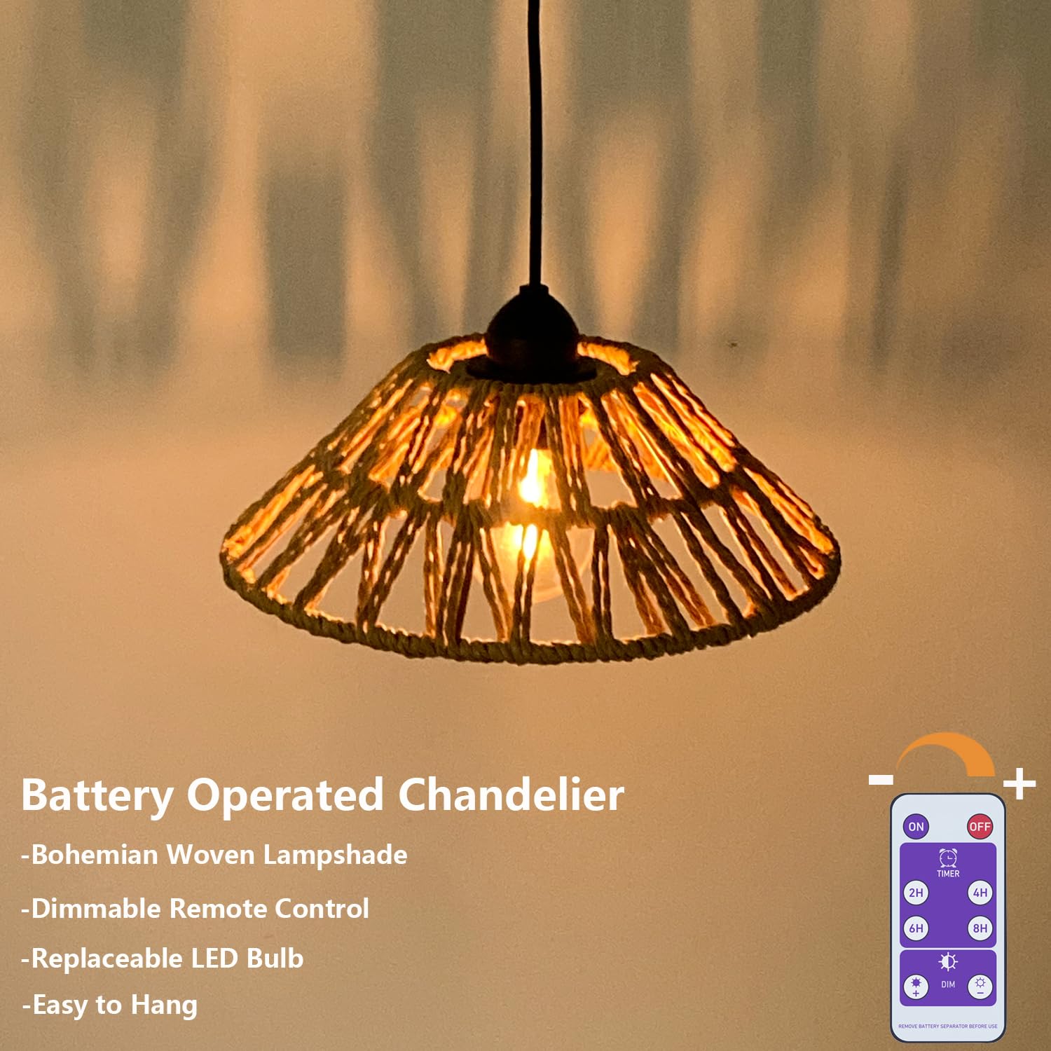 Boho Hängelampe Batteriebetrieben Rattan Boho Batterie-Hängelampe Aus Rattan – Vintage Deckenleuchte Ohne Stromanschluss, 2700K/4000K, Mit Fernbedienung & Timer – IP66 Wasserdicht