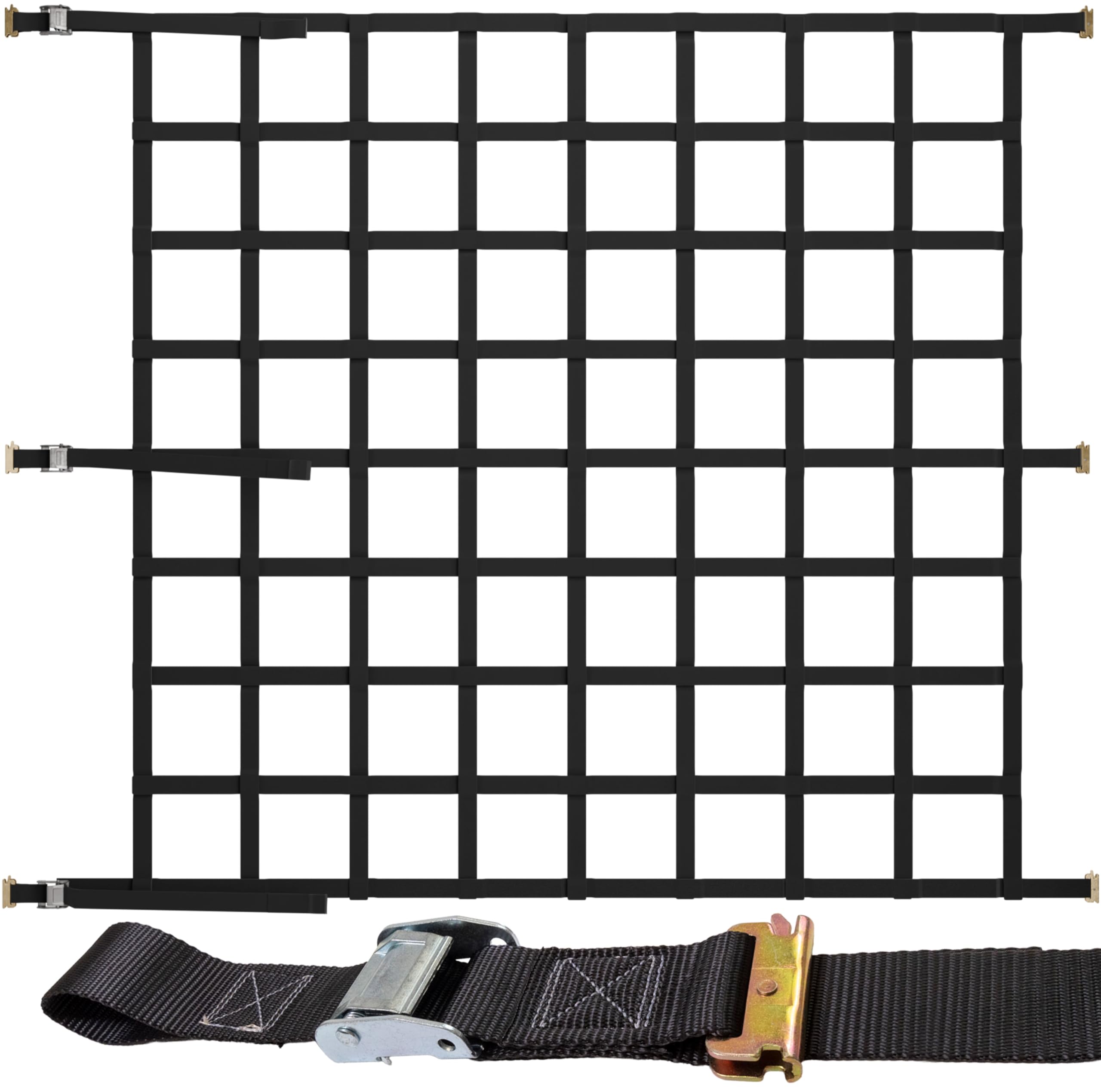 US Cargo Control E Track Cargo Net for Trailer 82" x 82", Adjustable Heavy Duty Cargo Net with Cambuckles for E-Track and X-Track Systems, 8" x 8" Holes, Use in Enclosed Trailers, Box Trucks, Garages