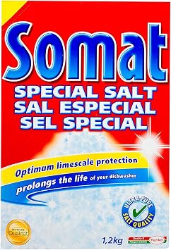 Somat Dishwasher Salt - Coarse-Grained, Lime Protection, Softens Water, Prevents Stains, Extends Dishwasher Life, 1.2 KG 2.6 LB, 2 Pack