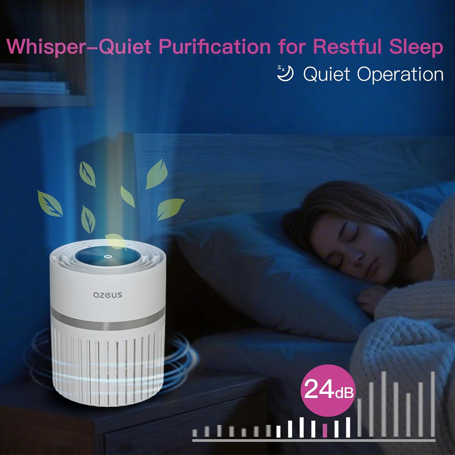 AZEUS Air Purifier for Home, Quiet Air Circulation with Multi-Layer Filtration, Modern Design for Bedroom & Living Room