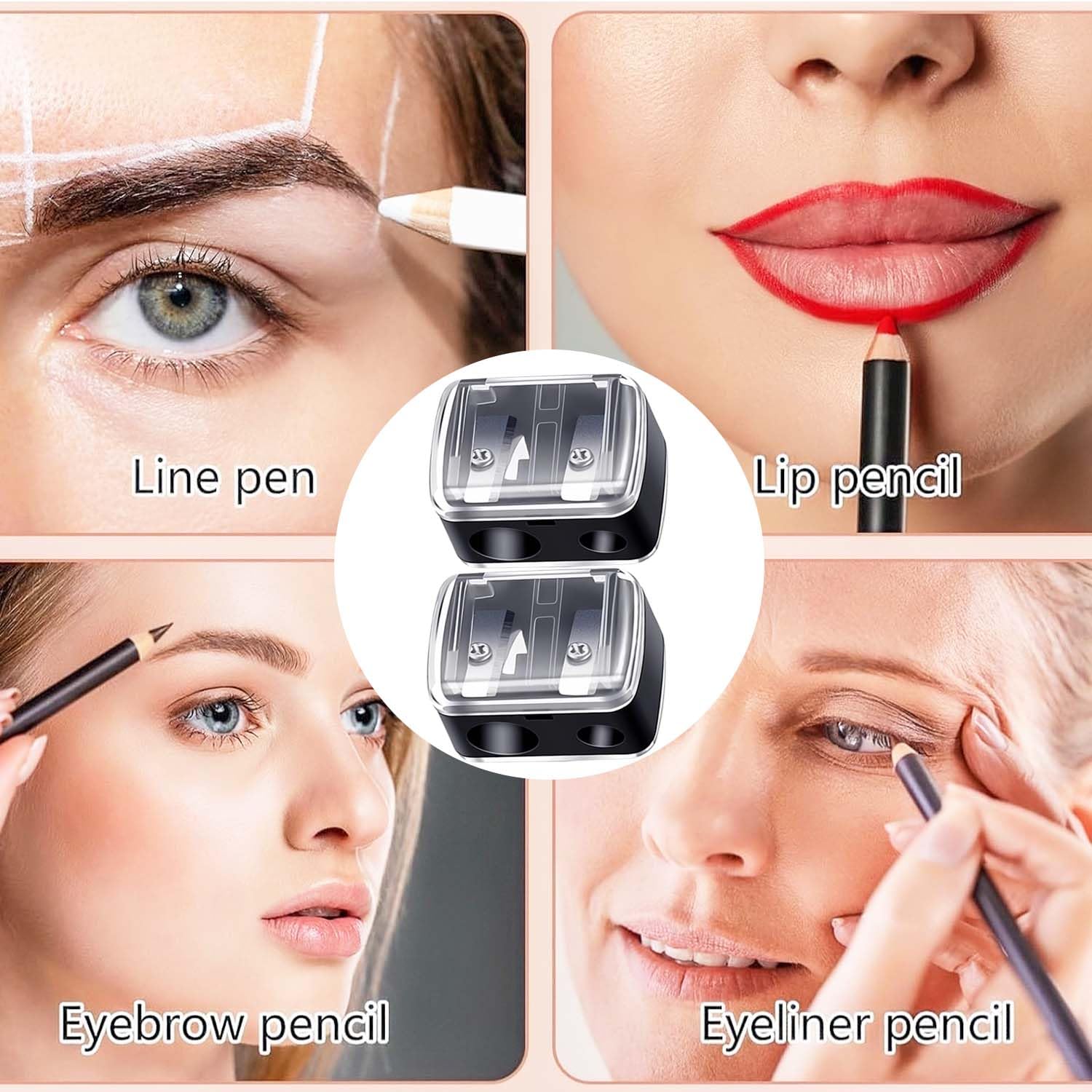 Lot de 2 taille-crayons de maquillage universels – Taille-crayon de précision pour khôl, eyeliner, rouge à lèvres et crayons à sourcils – Avec lames tranchantes, maniable pour les voyages