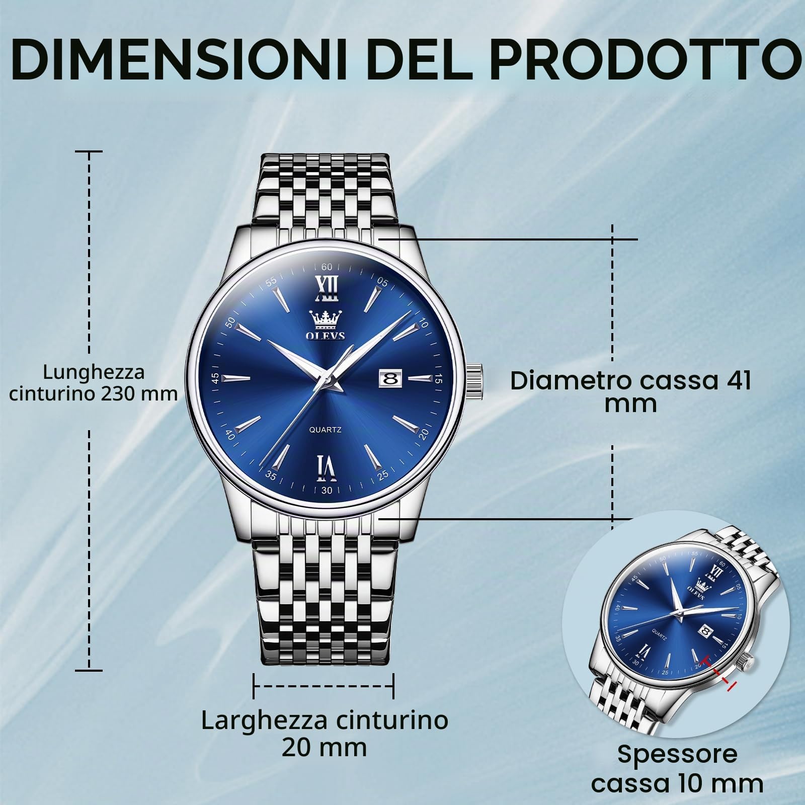 OLEVS Orologio Uomo, Analogico al Quarzo Luminoso Orologio da Polso, Impermeabile Data Orologio in Acciaio Inox, Classico Moda Business Leisure Orologi, Elegante Regalo Uomo