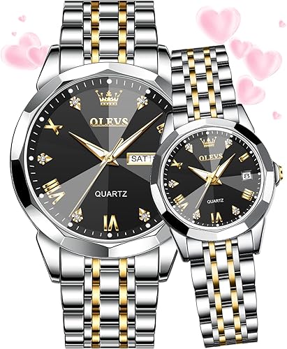 Miniatura 6 de OLEVS Reloj para parejas para él y ella reloj analógico de cuarzo para hombres y mujeres reloj de pulsera de acero inoxidable impermeable con fecha