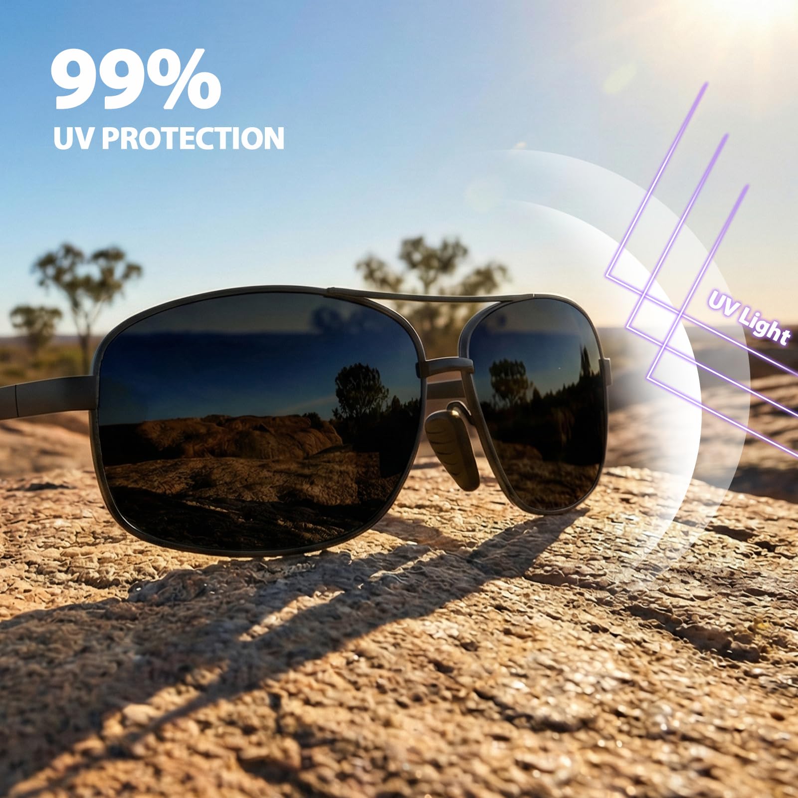 Myiaur Selbsttönend Sonnenbrille Herren Photochrome Polarisierte UV400 | Klassische Rechteckbrille, für Autofahren, Angeln & Outdoor