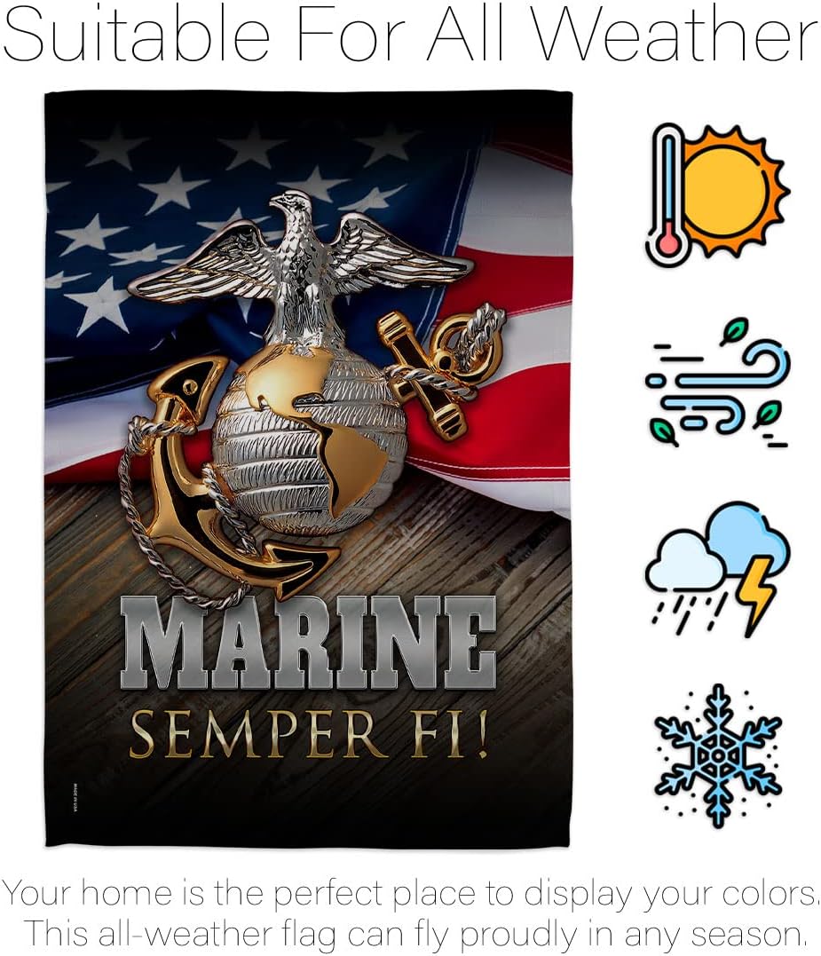 Marine Semper Fi House Flag - Armed Forces Corps USMC United State American Military Veteran Retire Official - Decoration Banner Small Garden Yard Gift Double-Sided Made in USA 28 X 40