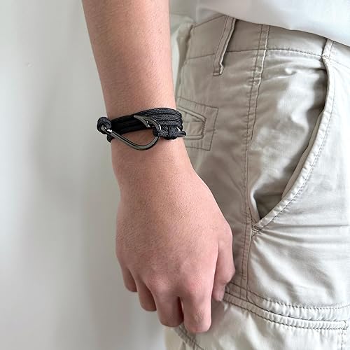 Miniatura 4 de CRAFTMEMORE Pulsera con colgante de gancho de pescado, hecha con cordón militar 550, pulsera ajustable y tobillera