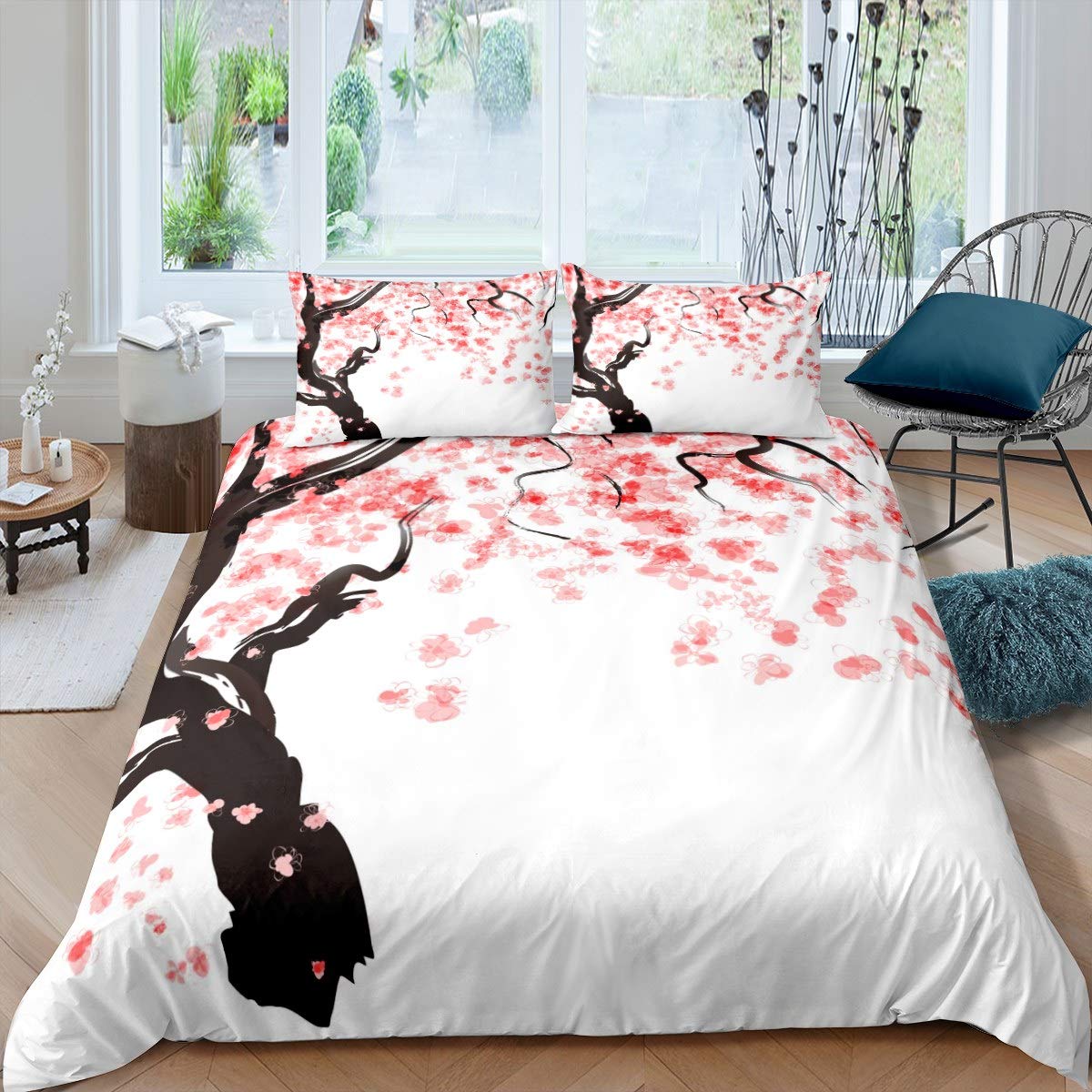 Housse de couette fleurs de cerisier parure de lit fille et femme botanique