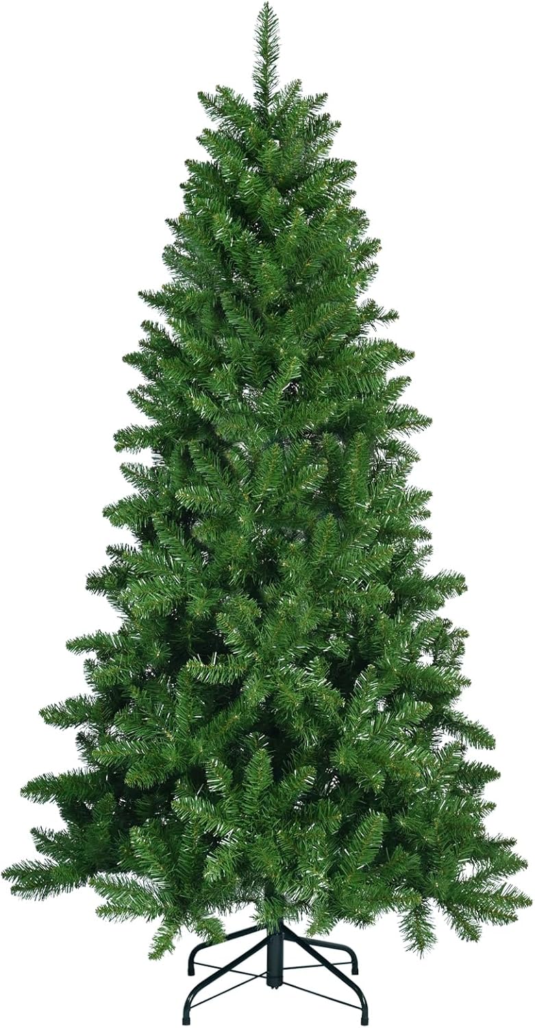 Kadunmina 6ft Artificial Christmas Tree Xmas Tree Premium Hinged Pop up Pencil Christmas Tree with 760 PVC Branch Tips, Holiday Decoration for Home,Office and Party, Includes Metal Foldable Stand 6ft Green