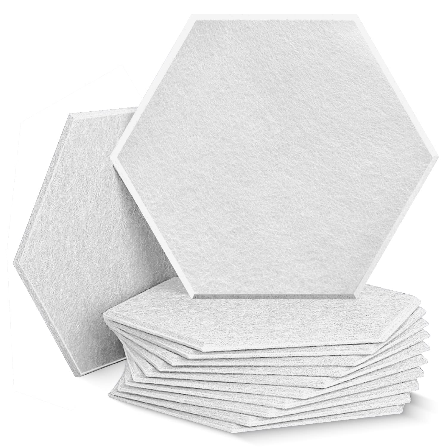 Acoustic Solution Hexagon Panels, 12-Pack-Self-Adhesive Sound Absorbing Panel Tiles, 14 x 13 0.5 Inches Each, Made of Thicker Polyester Fiber Foam with Beveled Edges for Superior Soundproofing White