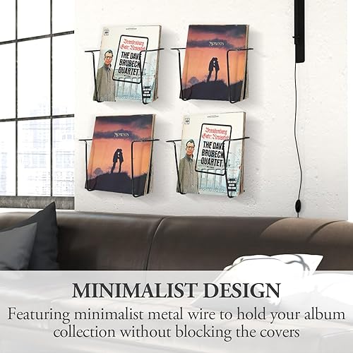Miniatura 2 de MyGift Moderno estante de almacenamiento de discos de vinilo de alambre de metal, soportes para discos de vinilo colgantes, estantes flotantes para