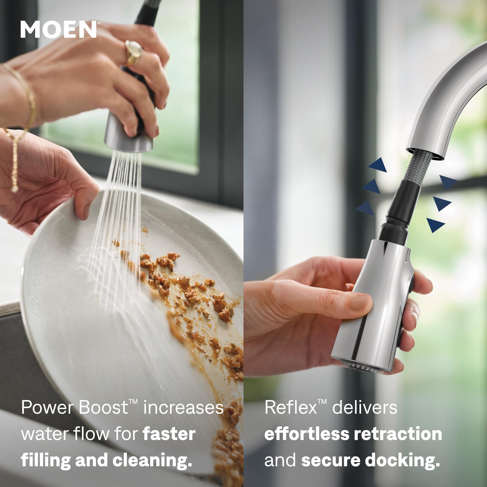 Moen 87627EWC Haelyn - Grifo de cocina con rociador extraíble sin contacto con MotionSense Wave y Power Clean, cromado