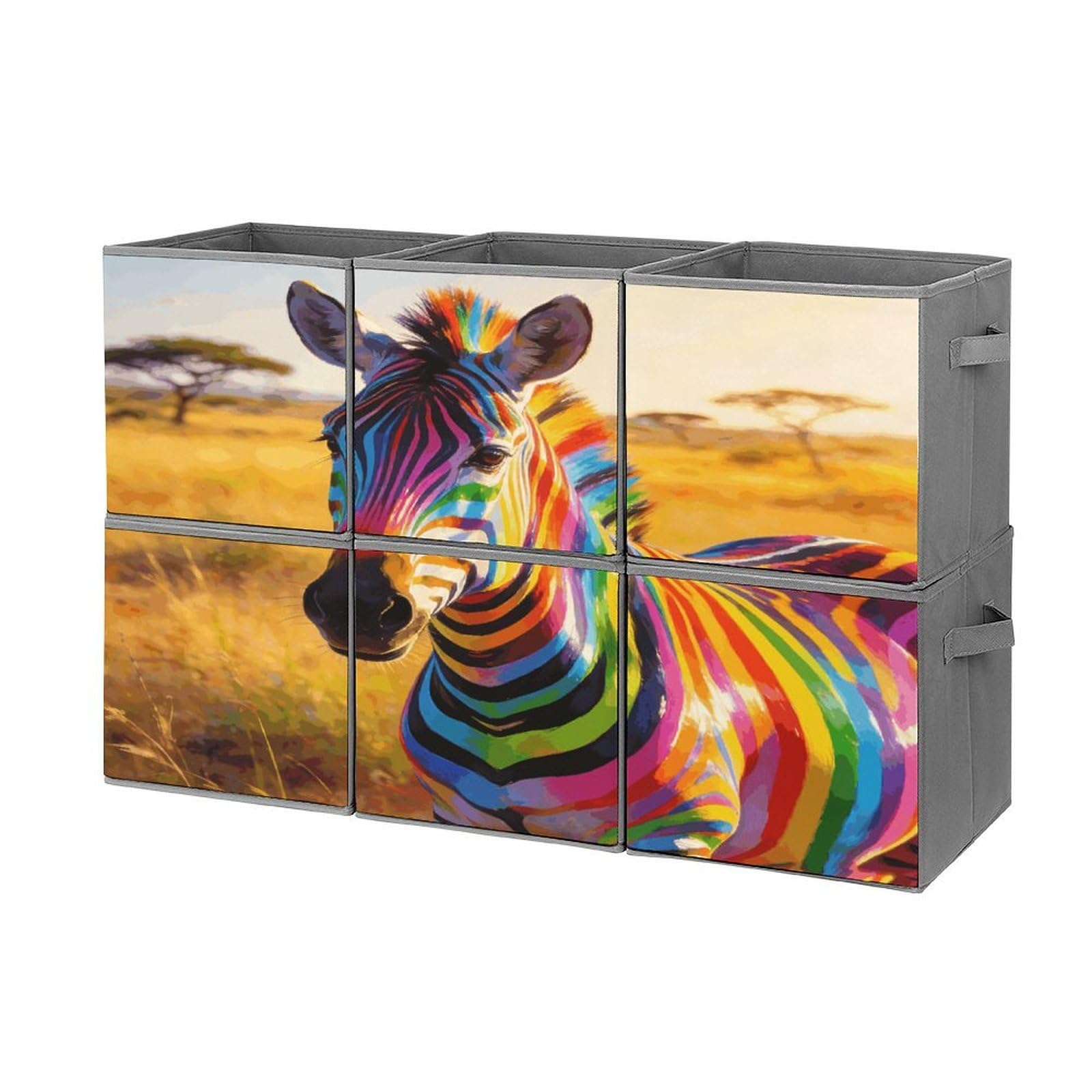 Fodpand Style The Colorful Patterns That Follow The Light Cube Bins With Double Handles,Set Of 6 Cube Organizer, Stackable And Foldable Storage Bins For Organization, Closet, Shelves, Offices