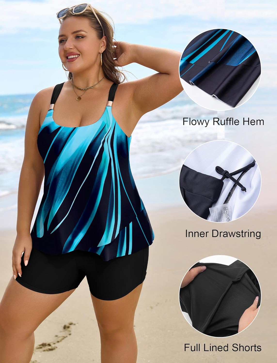 Arolina Womens Two Piece Swimsuit Ruffle High Waisted Tankinis Flowy Bathing Suit Modest Swimwear with Pockets (S-26W) - Image 4