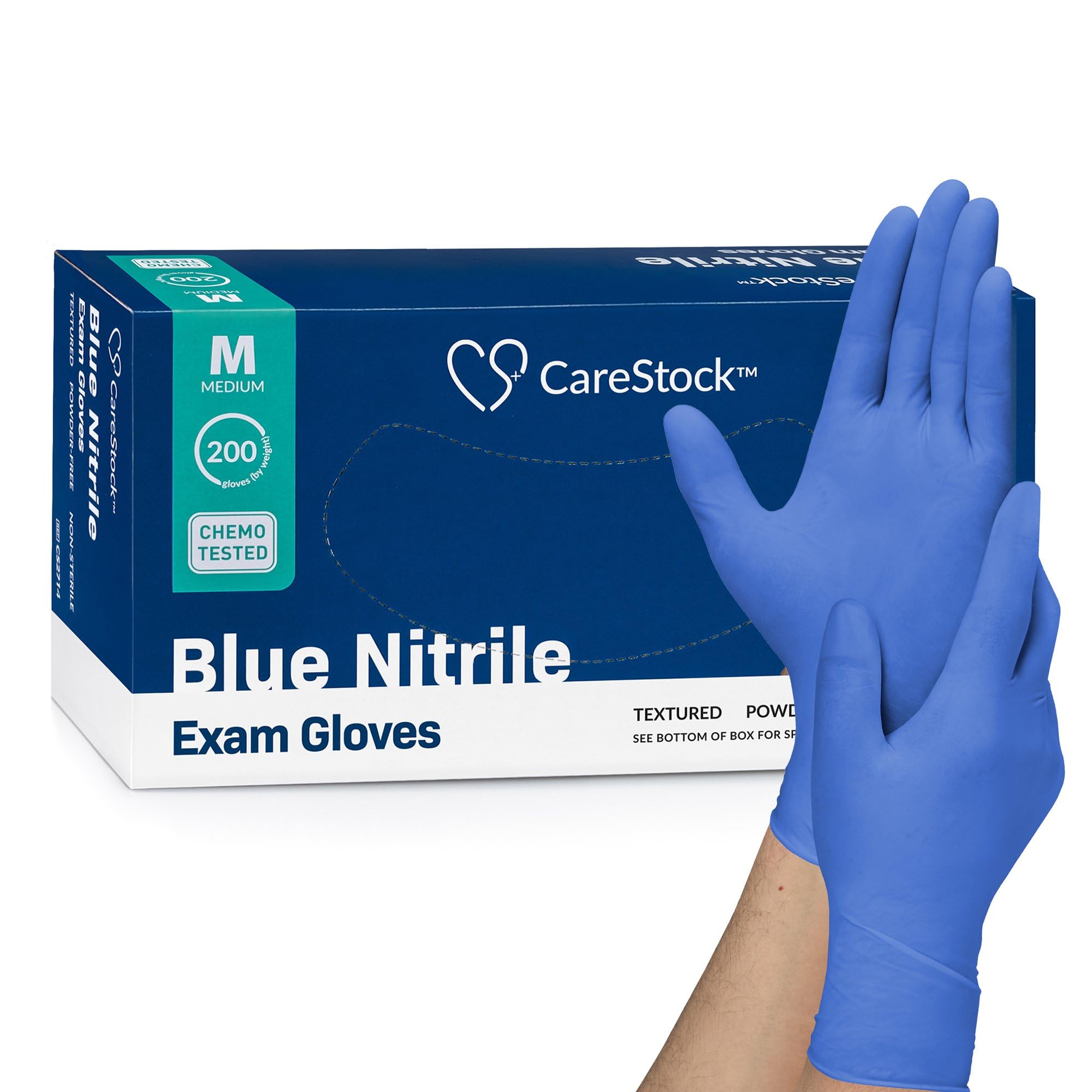 CareStock Blue Nitrile Exam Gloves [200 Count] Disposable, Powder-Free, Latex-Free, Food Safe, Medical Grade, Chemical Resistant, Medium