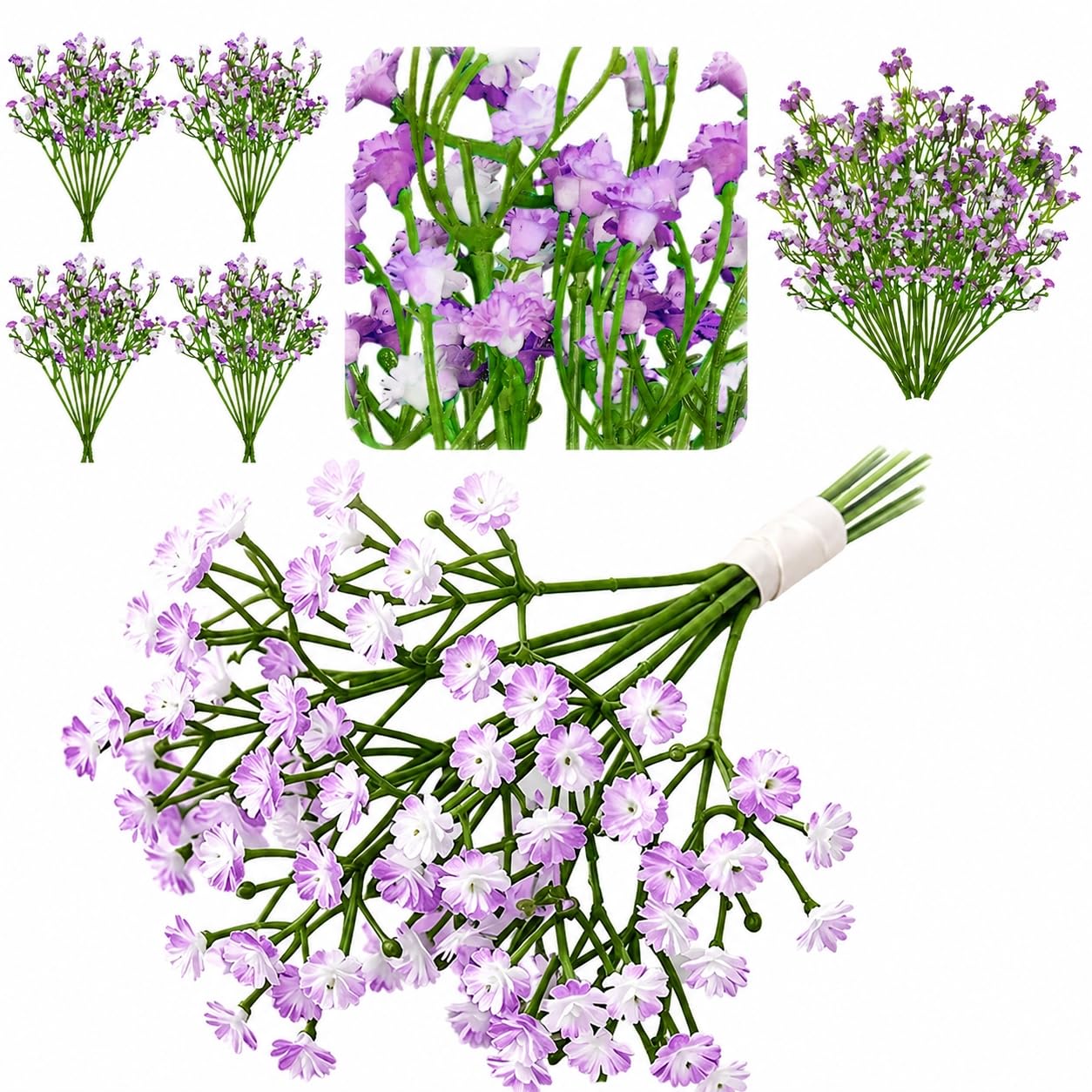 ACKKOR 10 PCS Purple Flowers Artificial Faux Flowers That Look Real Light Purple Gypsophila Artificial Flowers Decorative Artificial Inspired by Dried Gypsophila for Wedding Home Decor