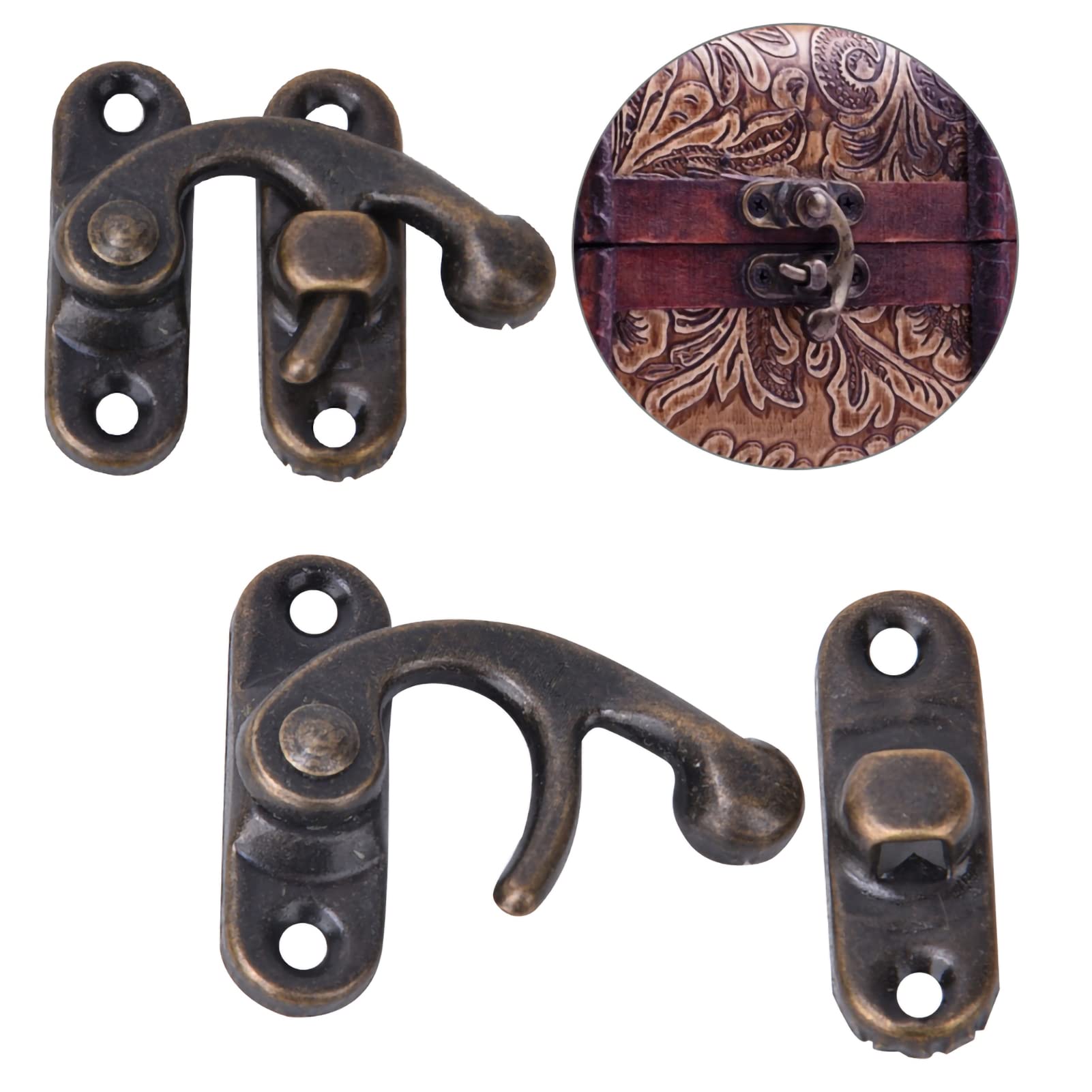30 Pcs Antique Hasp Hook, Thickened Solid Bronze Right Hook with Mounting Screws for Furniture Wooden Box Jewelry Case