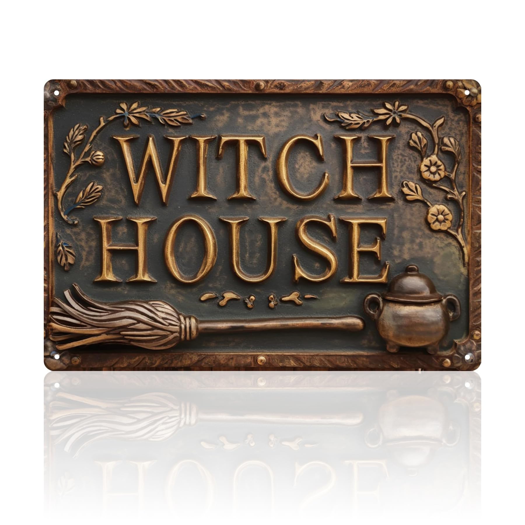 Witch House Tin Sign - Witchy Home Decor, Vintage Metal Tin Decor Plaque, Gothic Decor, Witcher Magic Retro Wall Art Sign, Halloween Wall Deco or Home Farmhouse Kitchen Garage Porch 8x12 In