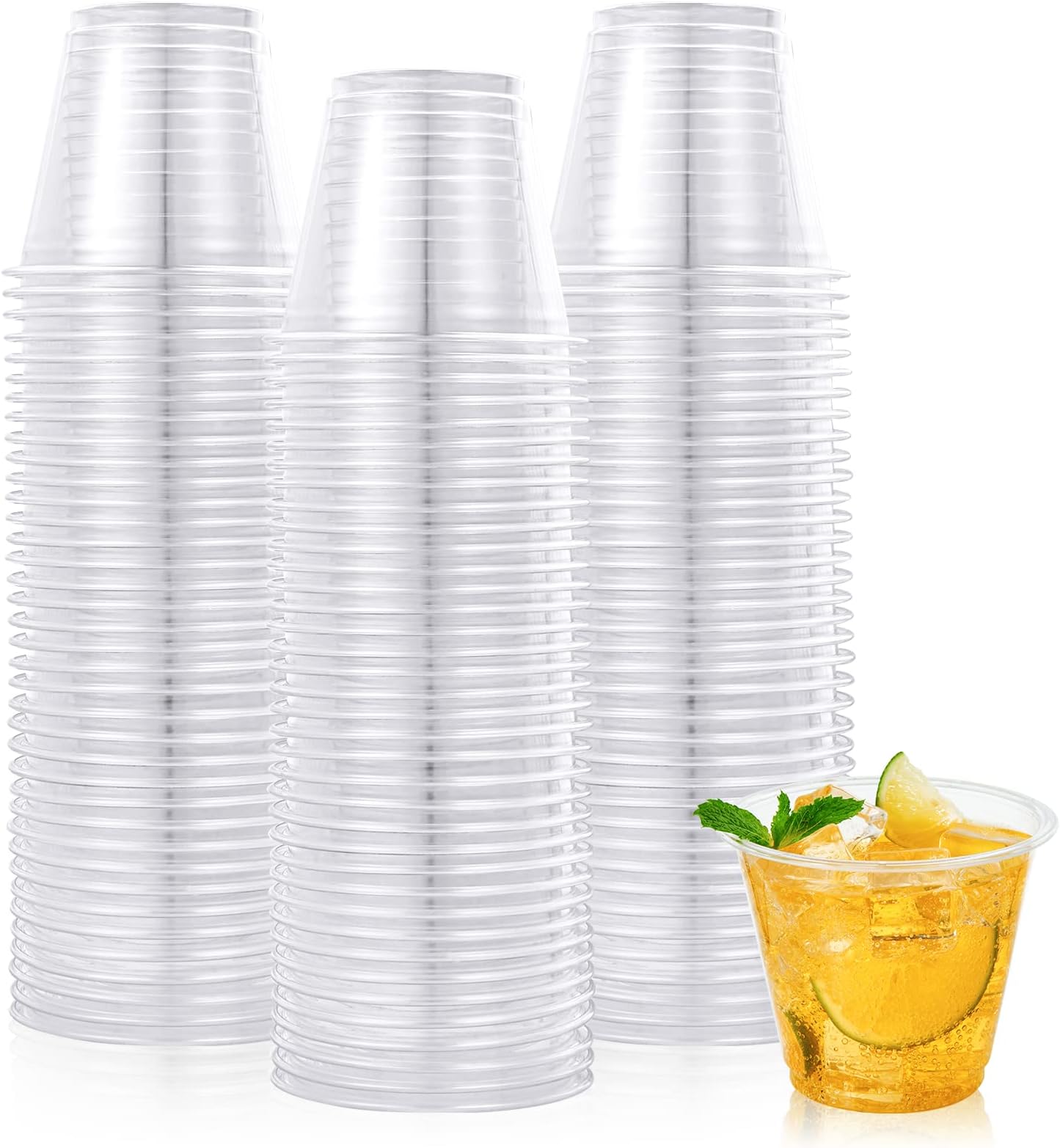Vplus 300 Pack 9 OZ PET Clear Plastic Cups, 9 OZ Disposable Crystal Cold Drinking Plastic Cups, Perfect for Ice Coffee, Smoothie, Juice, and mixed beverage(No Lids)