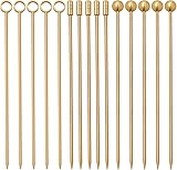 I-MART 15 Pack Stainless Steel Cocktail Picks Martini Olive Skewers, Reusable Metal Garnish Sticks for Drinks, Appetizers, Bloody Mary, Olives, Citrus, Fruit Decor (Gold, 4.25 Inch) Pack of 15 - Gold