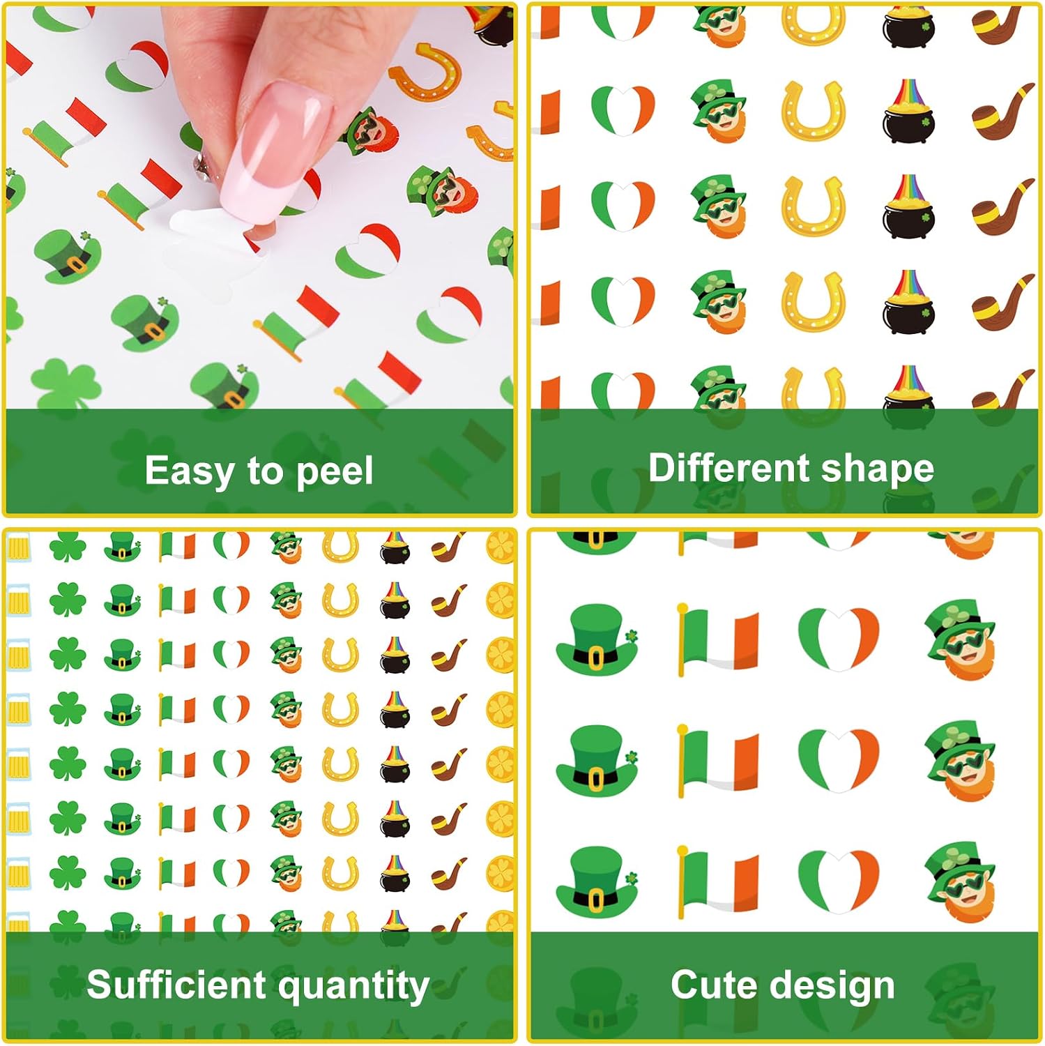 JarThenaAMCS 2400 Pcs St. Patrick's Day Mini Stickers Shamrock Lucky Clover Pot of Gold Self-Adhesive Planner Reward Sticker Decals for Cards Envelopes DIY Craft Supplies, 0.5 Inch