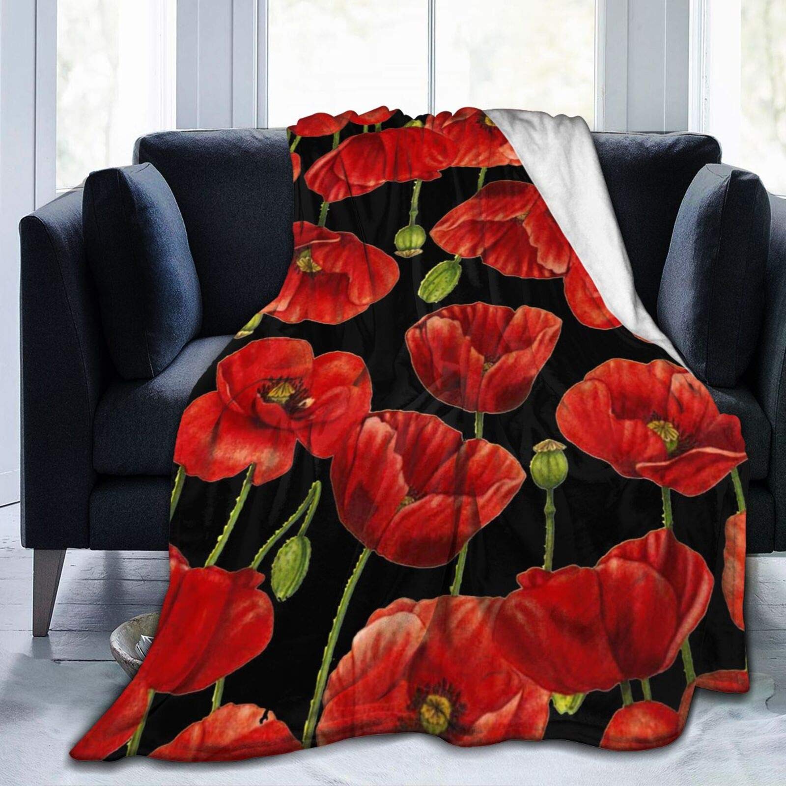 96hh Poppy Flower Flannel fleece blanket Air-conditioning blanket throw Ultra-Soft Velvet Plush Throw Blanket- 60"x50"