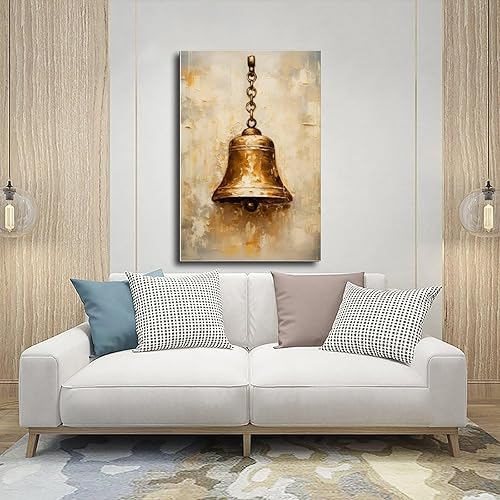 Miniatura 5 de YFET Lienzo decorativo de campanas retro doradas, cuadros de pintura de acuarela rosa para invierno, Navidad, hogar, oficina, galería, fiesta,