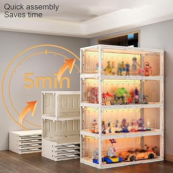 84.6 Tall Clear Display Cabinet, Curio Cabinet, Integrated Folding Design, Remote Control Dimmable, Living Room White light