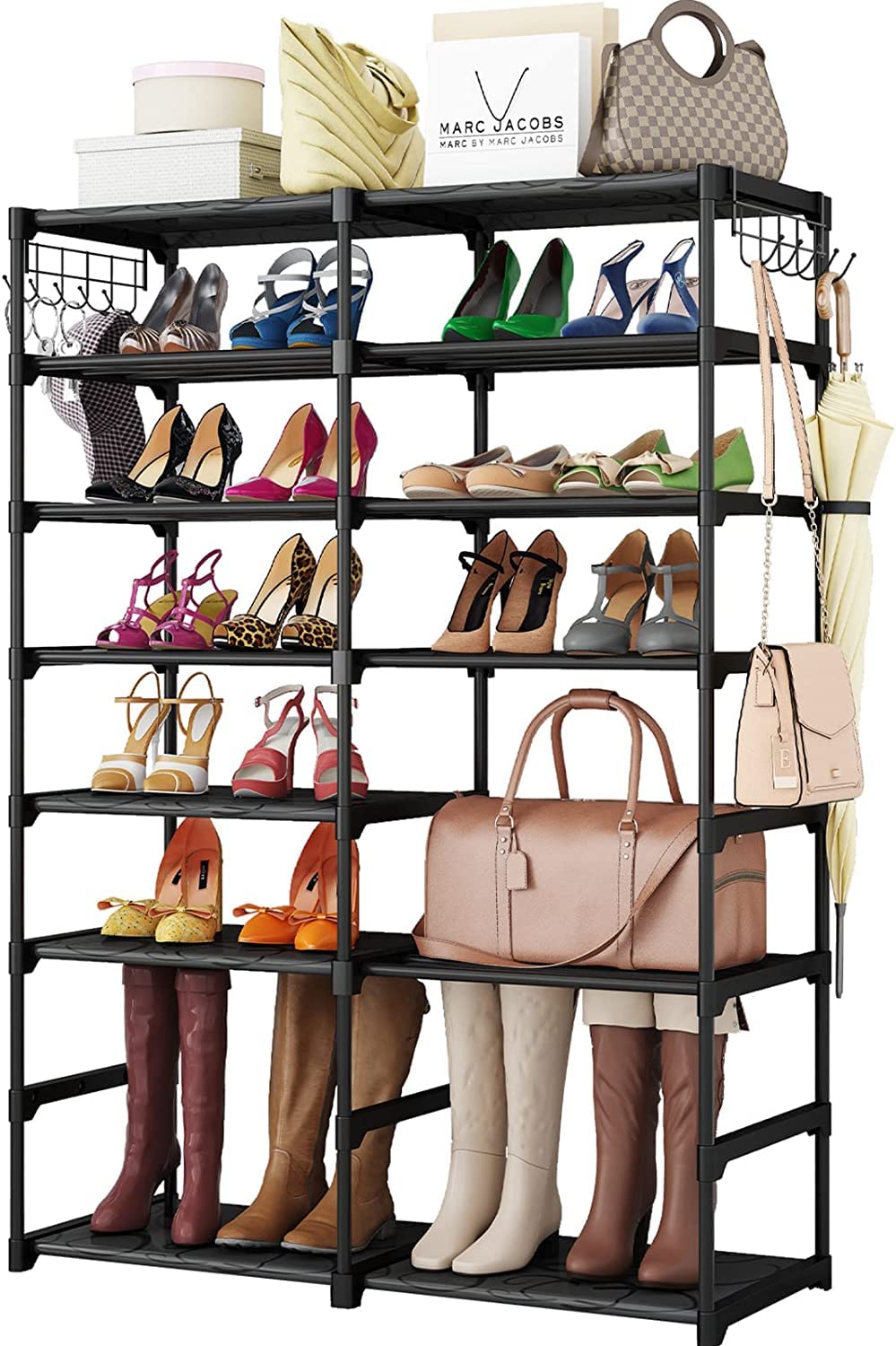 FINEW Scarpiera con 8 ripiani, portascarpe in metallo sottile, può contenere 26-30 paia di scarpe e stivali, nero scaffale per soggiorno, camera da letto, corridoio, ingresso, spogliatoi
