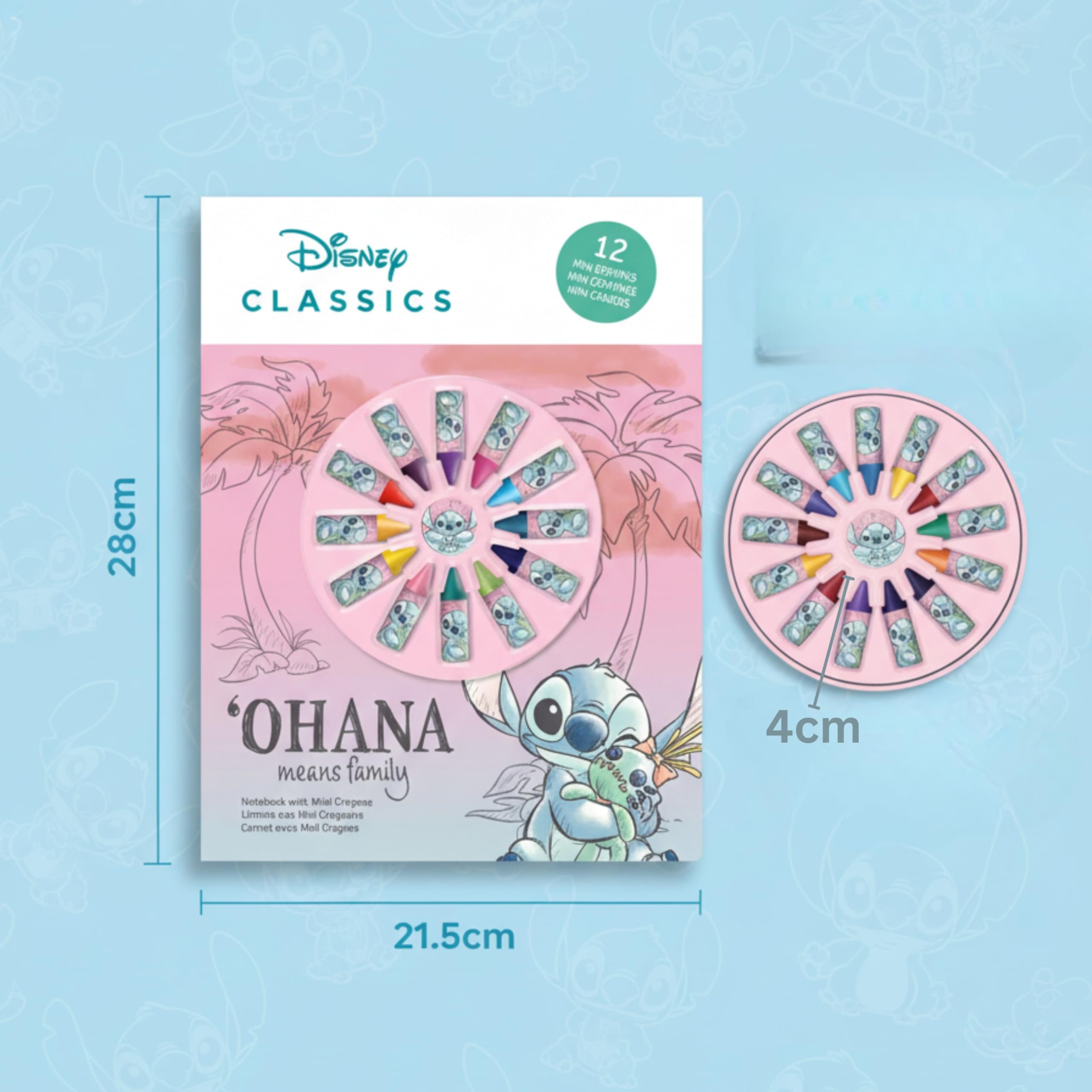 Disney Stitch Kids A4 Notebook with 12 Mini Crayons, Colouring & Drawing Set for Boys & Girls, Travel Activity Kit - Image 2