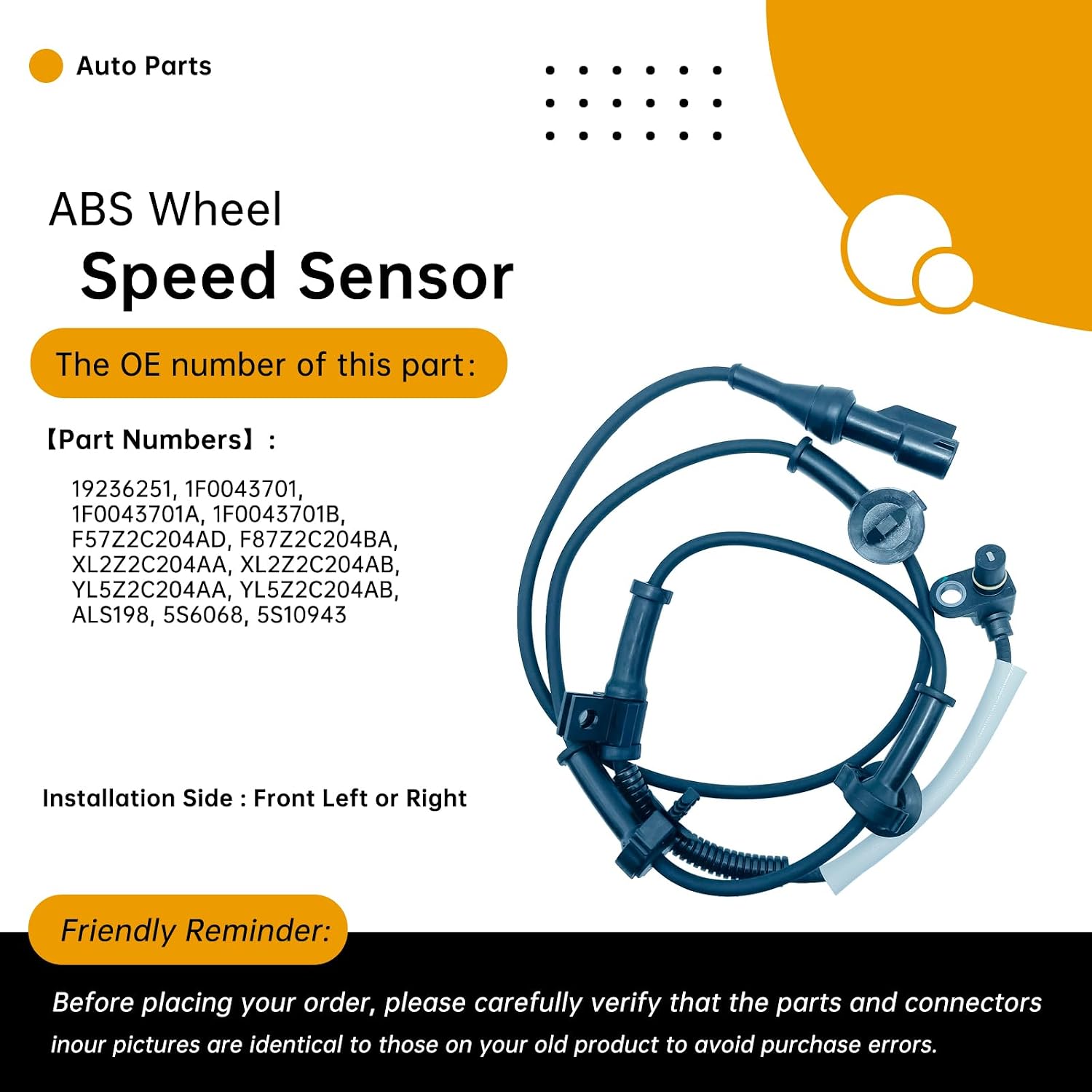 Front Left/Right ABS Wheel Speed Sensor Compatible with Ford Explorer 1995-2001, Explorer Sport Trac 2001-2005, Ranger 2000-2009, Mercury Mountaineer 1997-2001, Mazda B3000/B4000 2001-2009 (4WD)