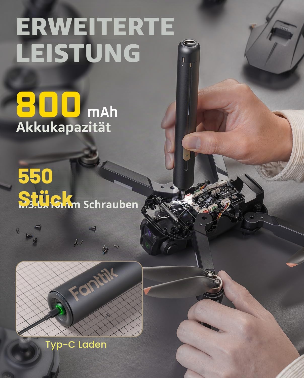 Fanttik E2 Ultra 3.7V Mini Elektro Schraubendreher Set, 50 in 1 Magnetische Präzisions-Schraubendreher Kit, Max 0.6N.m, 5/32 Zoll Sechskant, Geeignet für Reparatur für iPhone,Laptop, Brillen, Uhren