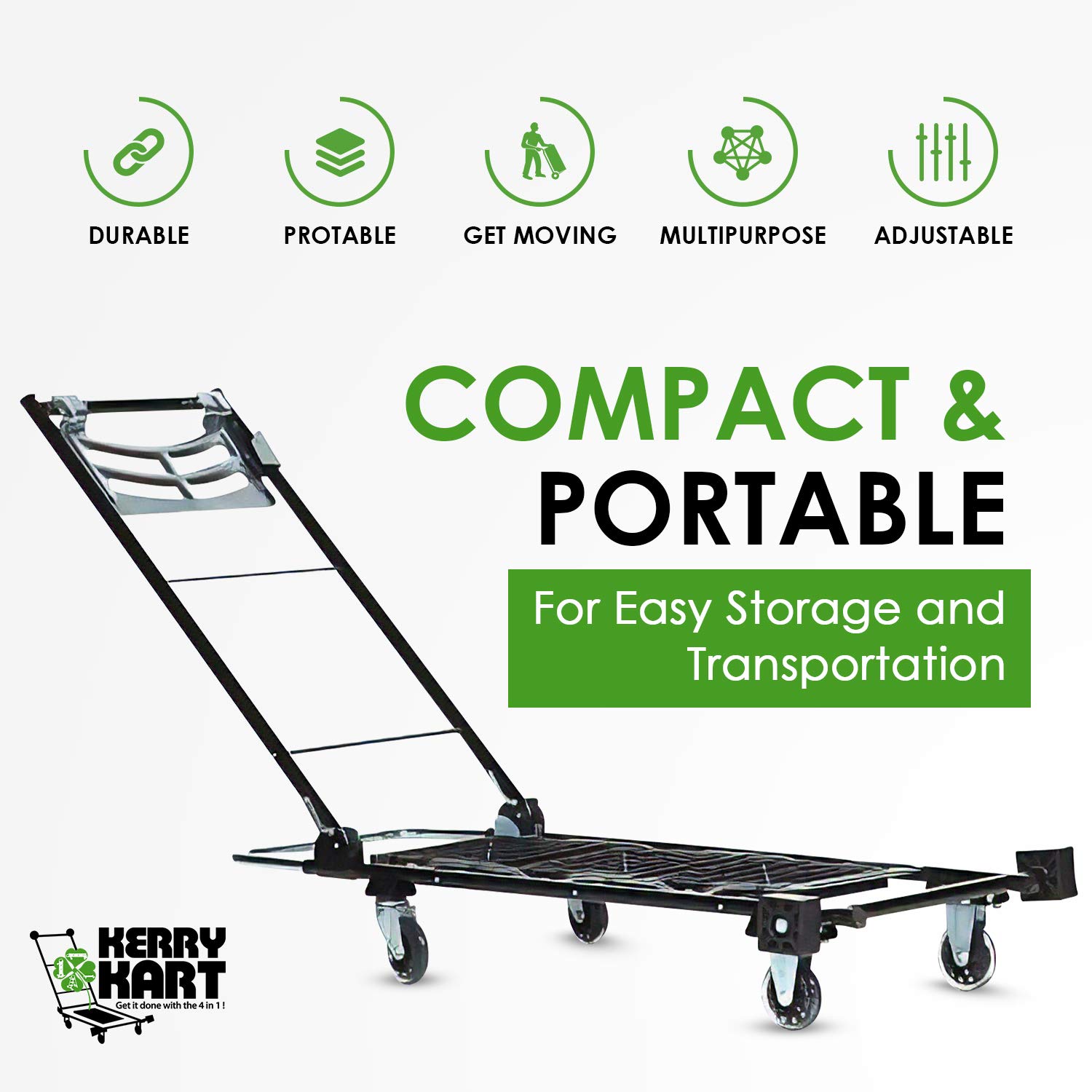 Kerry Kart 4in1 Rolling Utility Cart, Trolley and Moving Dolly with