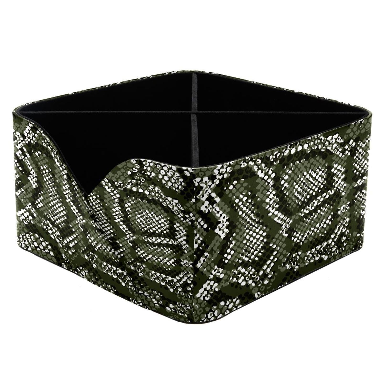 KengjuTesu Green Snake Skin Pattern Desktop Organizer Pen Holder, Rectangular Pencil Cup for Office, Study and Makeup Stations