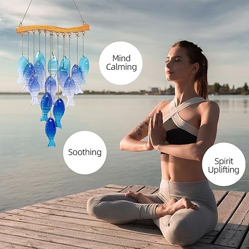 Miniatura 2 de Campanillas de viento de cristal azul para el hogar, fiesta en la playa, decoración de festivales, jardín de cristal, patio, porche,