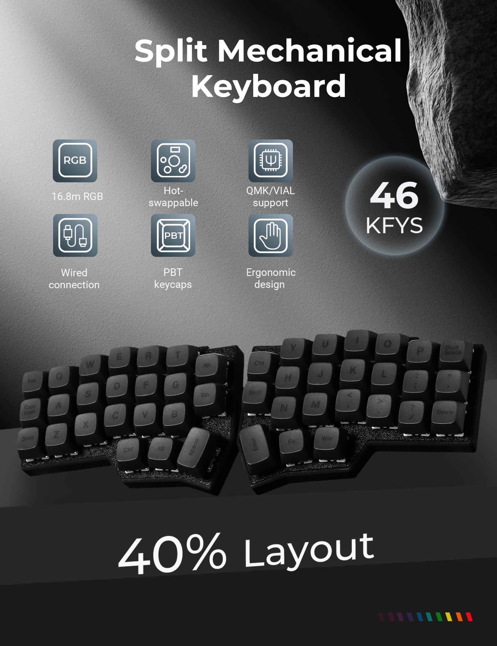 Amazon | YIVU CORNE V4 有線スプリットメカニカルキーボード 40