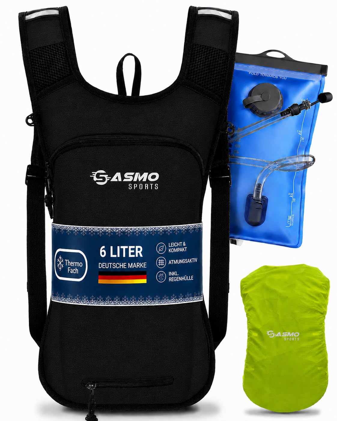 SASMO® Fahrradrucksack & Skirucksack 6L / 8L / 10+3L / 14+3L / 20L mit Thermofach, Helmnetz & Regenschutz | Ultraleicht - MTB Rucksack Herren & Damen | Kleiner Fahrradrucksack Herren & Damen