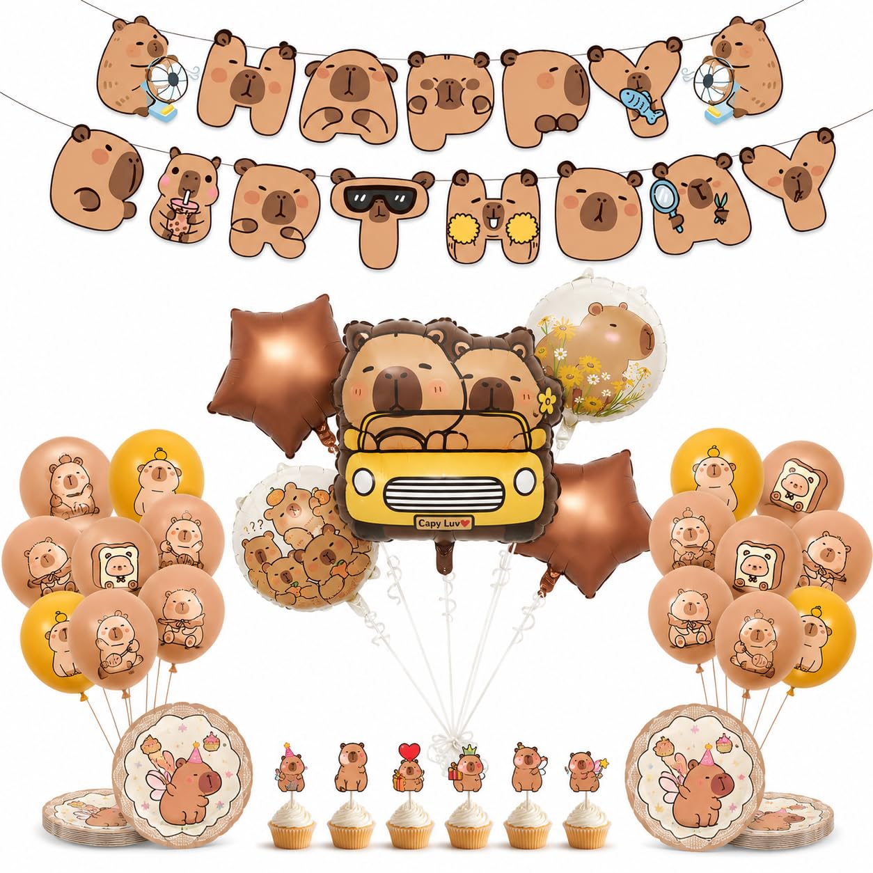 40-Piece Capybara Birthday Decorations Set with 7-Inch set