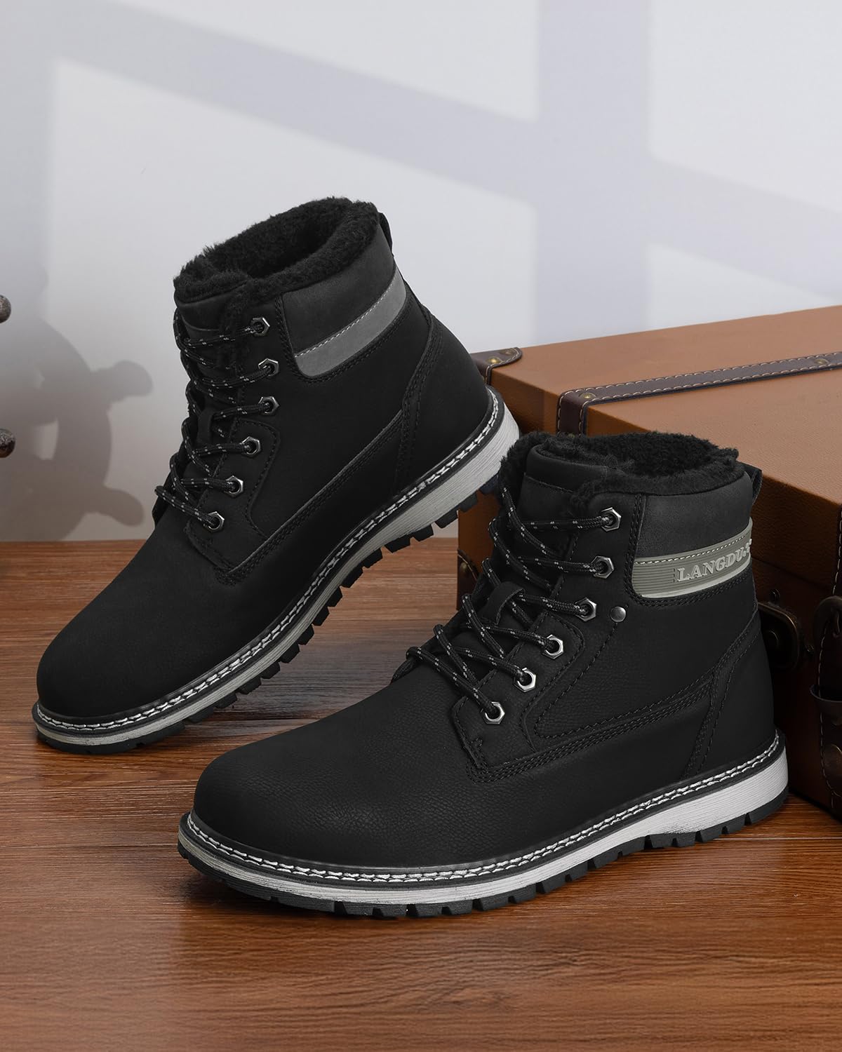 LANGDU Winterstiefel Herren Winterschuhe Schneestiefel Rutschfest Warm Wanderstiefel 41-46EU