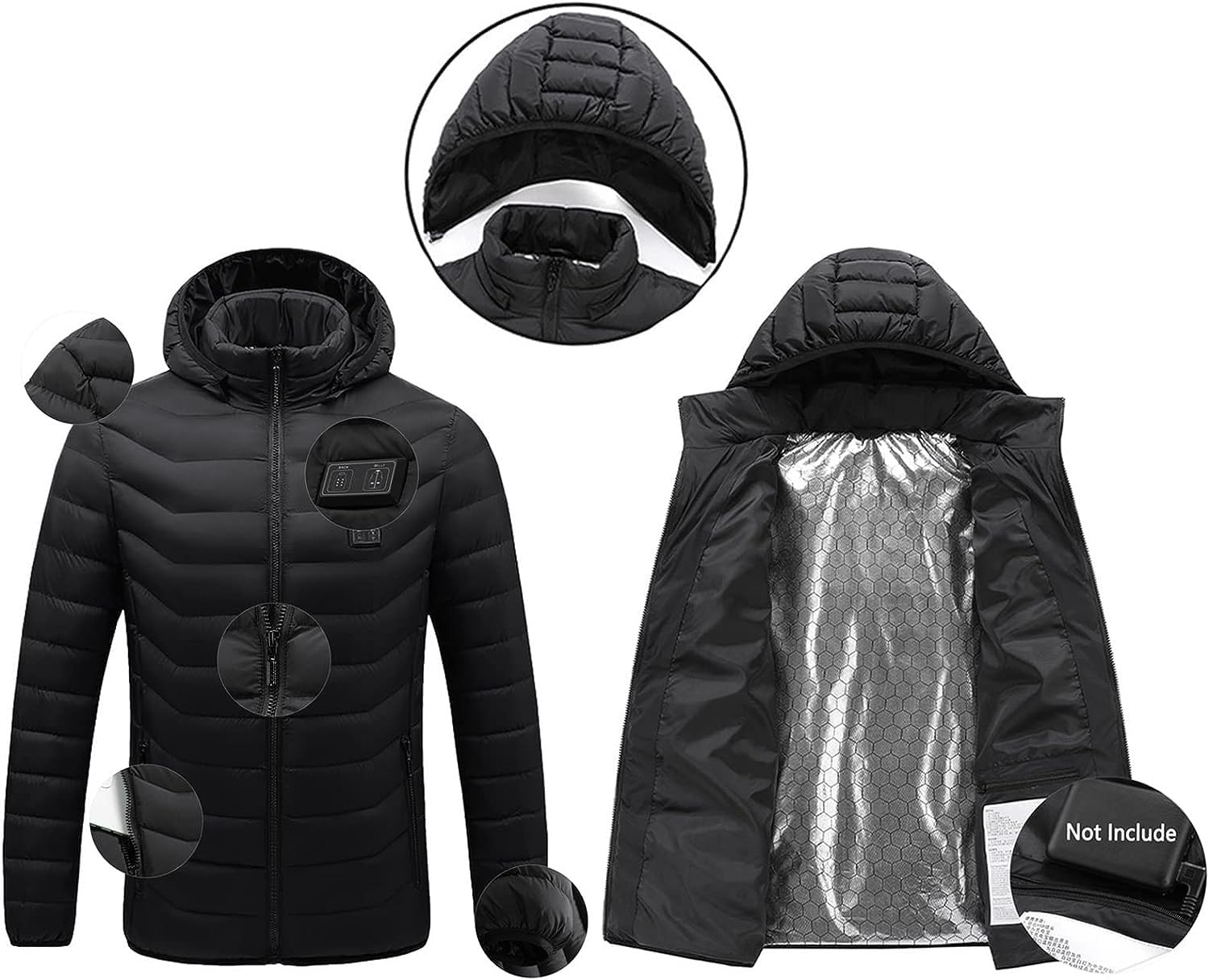 Giacca riscaldata USB da uomo, 15 zone di riscaldamento Gilet riscaldato, Abbigliamento riscaldato Cappotto con Cappuccio Inverno Caldo Giacca Calda Antivento per Sci Escursionismo Caccia Campeggio