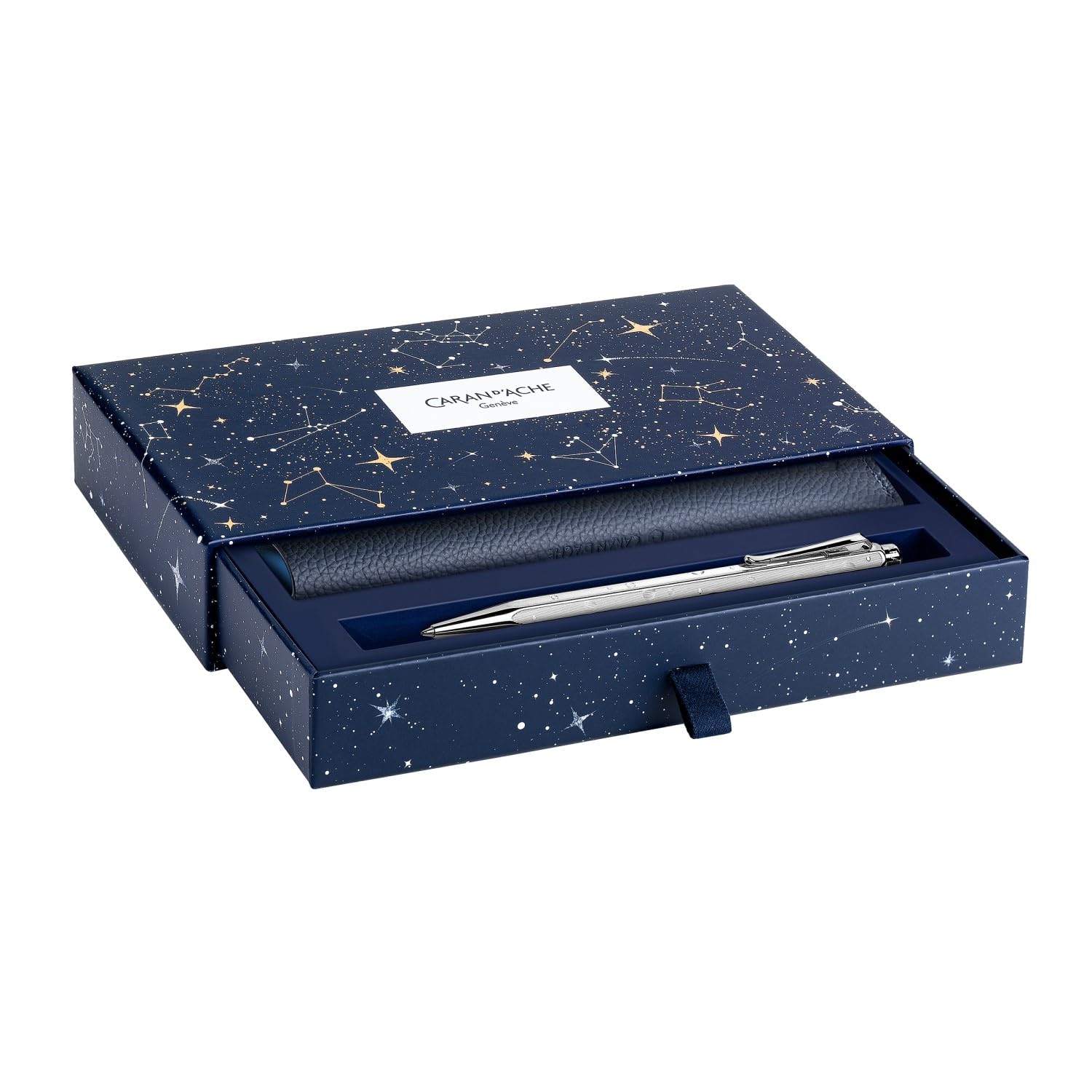 Caran d'Ache 849 Cosmic Blue Geschenk Set Kugelschreiber aus Aluminium mit Lederetui, Sonderedition, CC0890.024