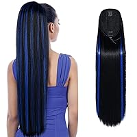 Vista 20 de SEIKEA - Extensiones de cola de caballo de 28" con cordón, cola de caballo larga y recta sintética, suave y natural, con clip, extensión de cabello