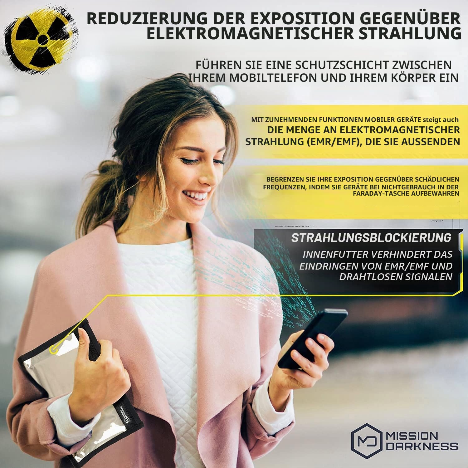 Mission Darkness Faraday-Tasche mit Fenster für Telefone // Geräteabschirmung für Strafverfolgung und Militär, Privatsphäre von Führungskräften, Anti-Hacking, Reisen und Datensicherheit Schwarz