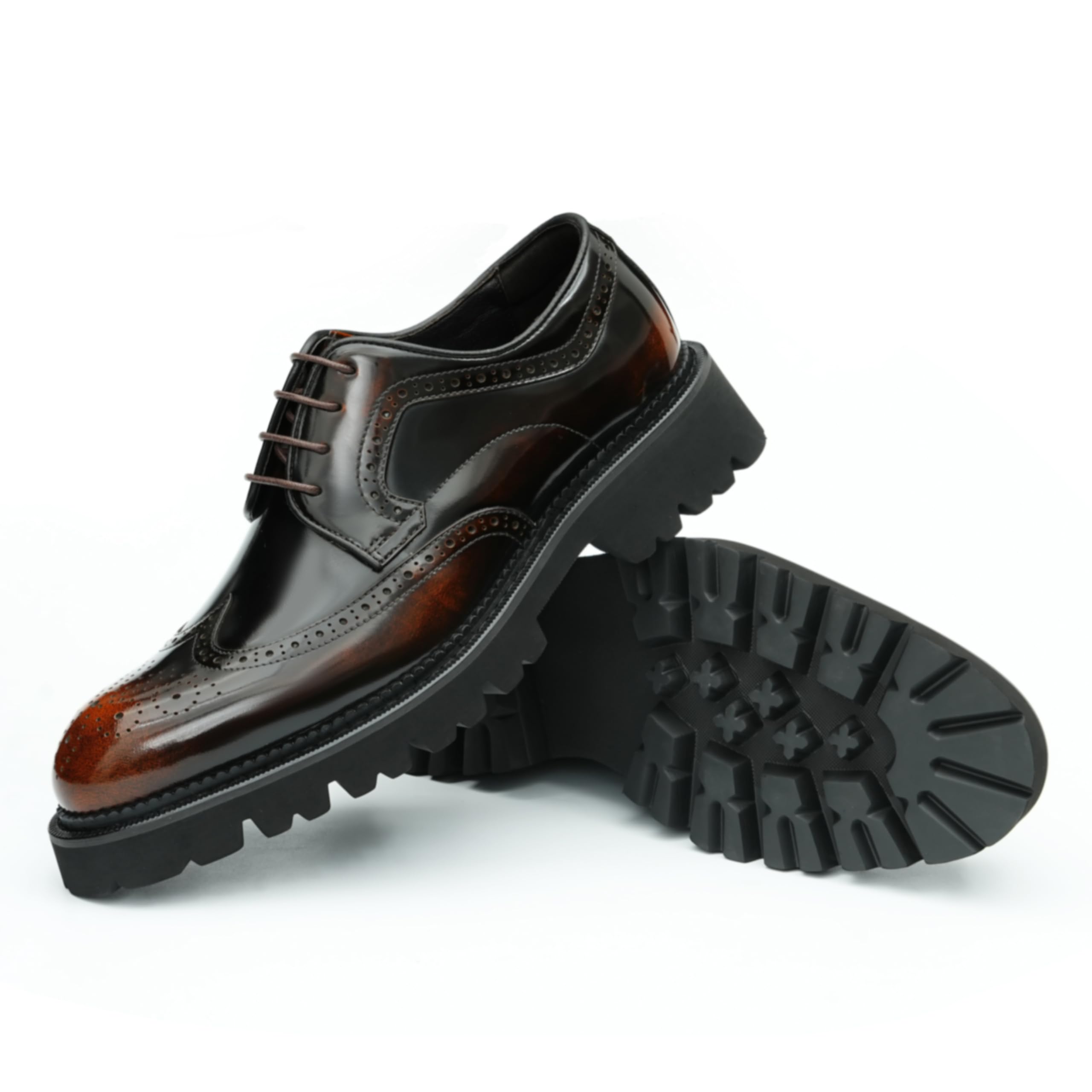 Generisch Herren Lackleder Dicke Sohle Brogues Formelle Schnürschuhe Kleid Schuhe