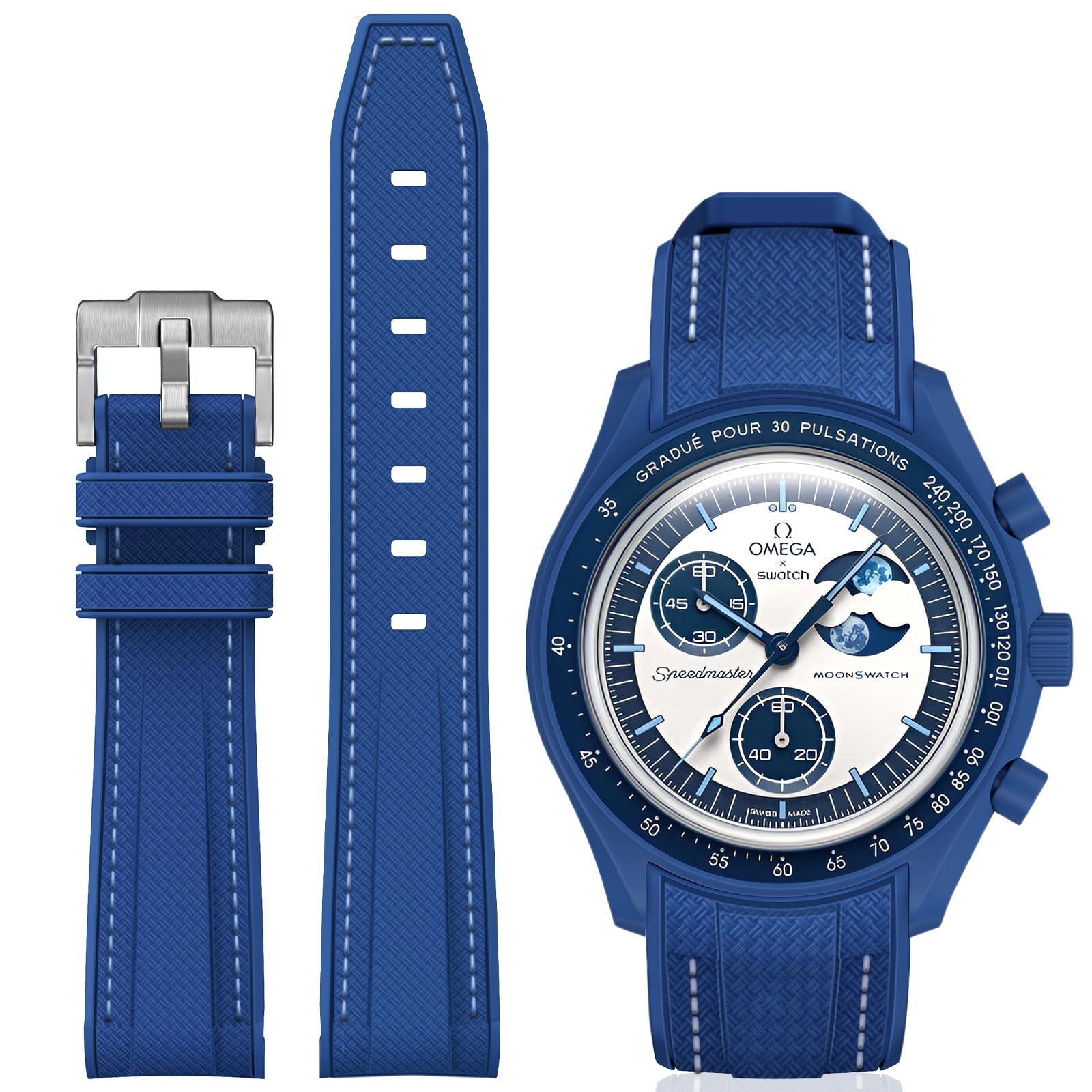 BONACE Bands for Moonswatch Watch,Curved SIlicone Strap Compatible with Omega X Swatch 20mm Watch,Swatch Omega Moonswatch Speedmaster Replacement No Gap Strap Men Women