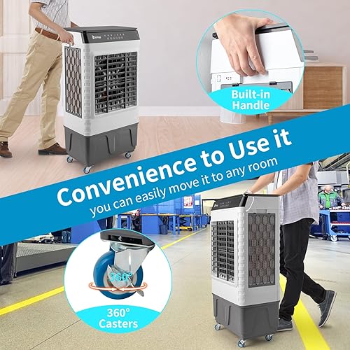 Miniatura 2 de Aire acondicionado evaporativo portátil de 2940 CFM con 3 velocidades y 3 modos, enfriador de bajo ruido con tanque de agua de 13.2 galones,